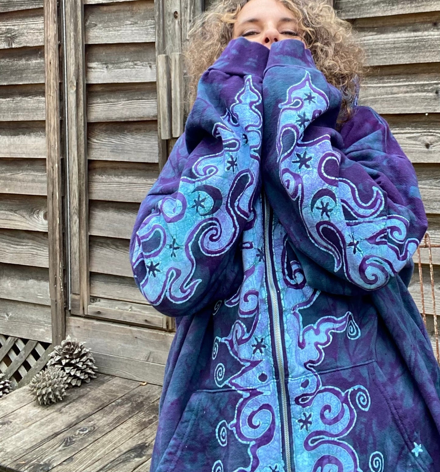 Teal and Purple Fancy Tuxedo Swirls Zipper Hoodie hoodie batikwalla