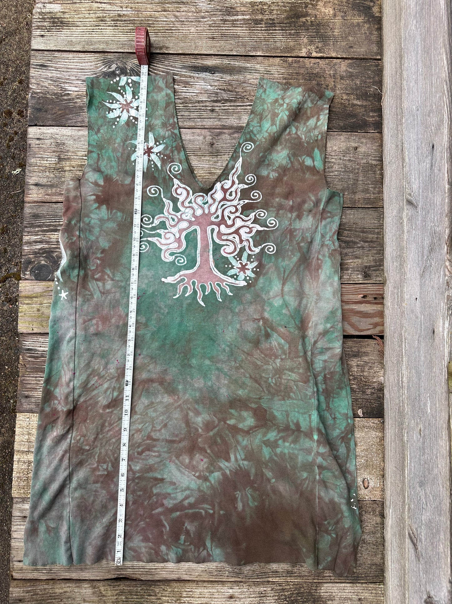 Daytime Woods Organic Cotton Batik Dress Tunic Top - size Large Batik Dresses Batikwalla