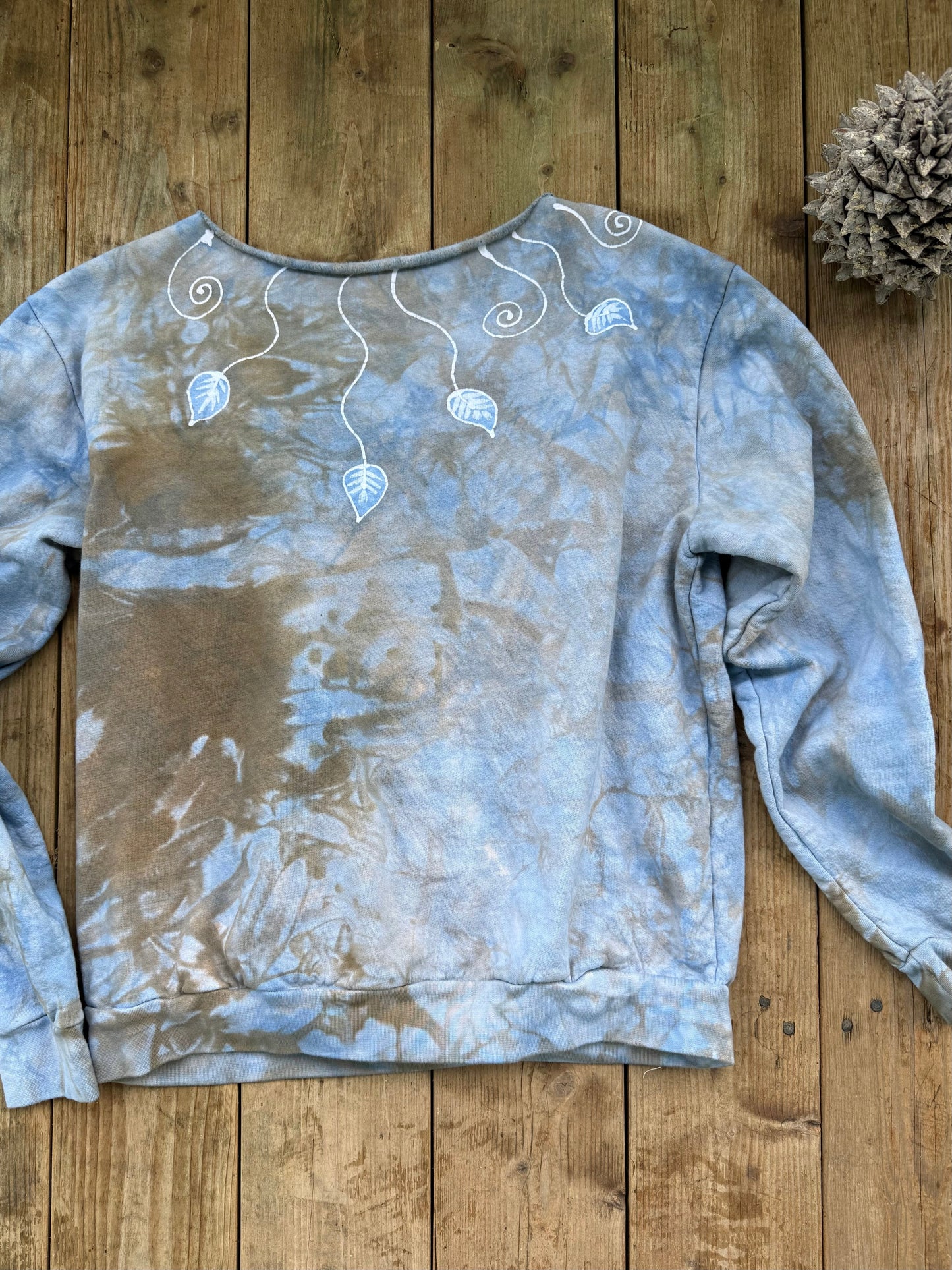 Prairie Sun Batik Mandala Puffy Crewneck Sweatshirt – Hand-Painted With Stars and Leaf Design Batikwalla by Victoria