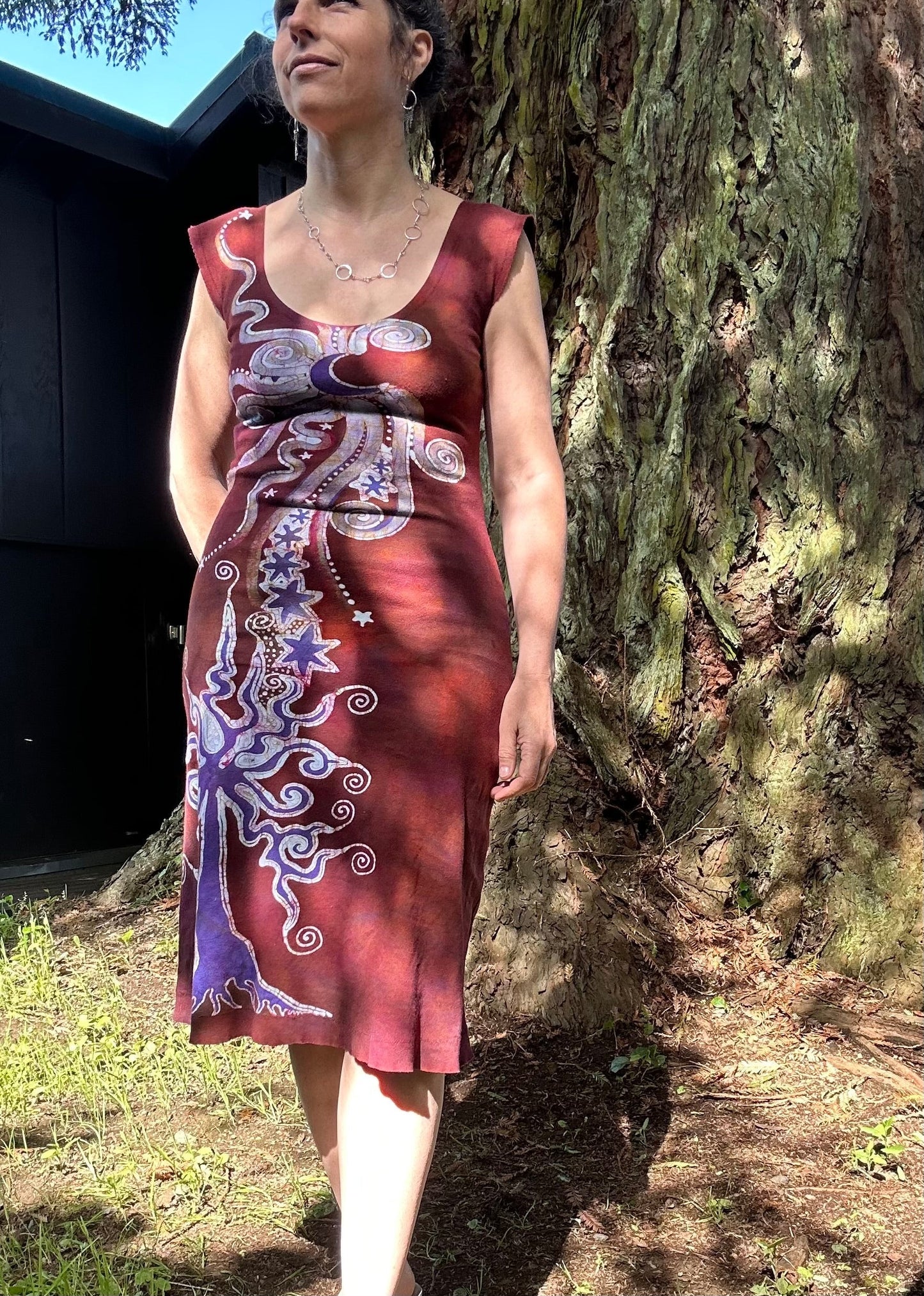 Under The Redwood Tree Handmade Batik Dress - Size M Batik Dresses Batikwalla