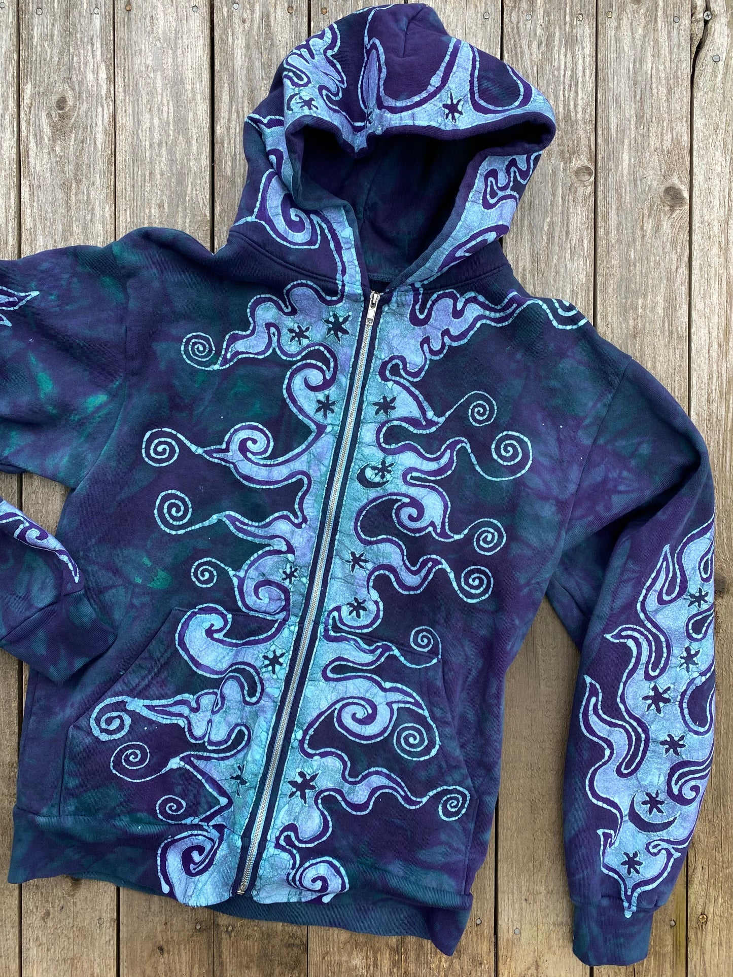 Teal and Purple Fancy Tuxedo Swirls Zipper Hoodie hoodie batikwalla Small
