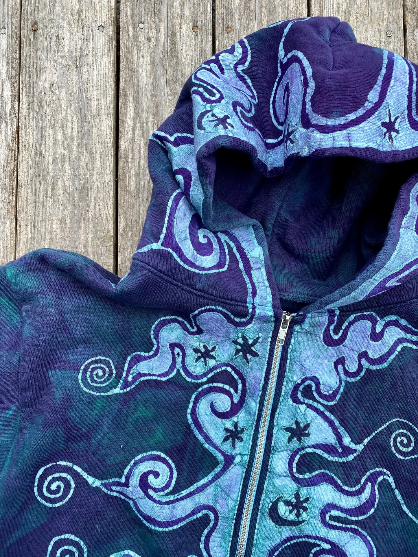 Teal and Purple Fancy Tuxedo Swirls Zipper Hoodie hoodie batikwalla