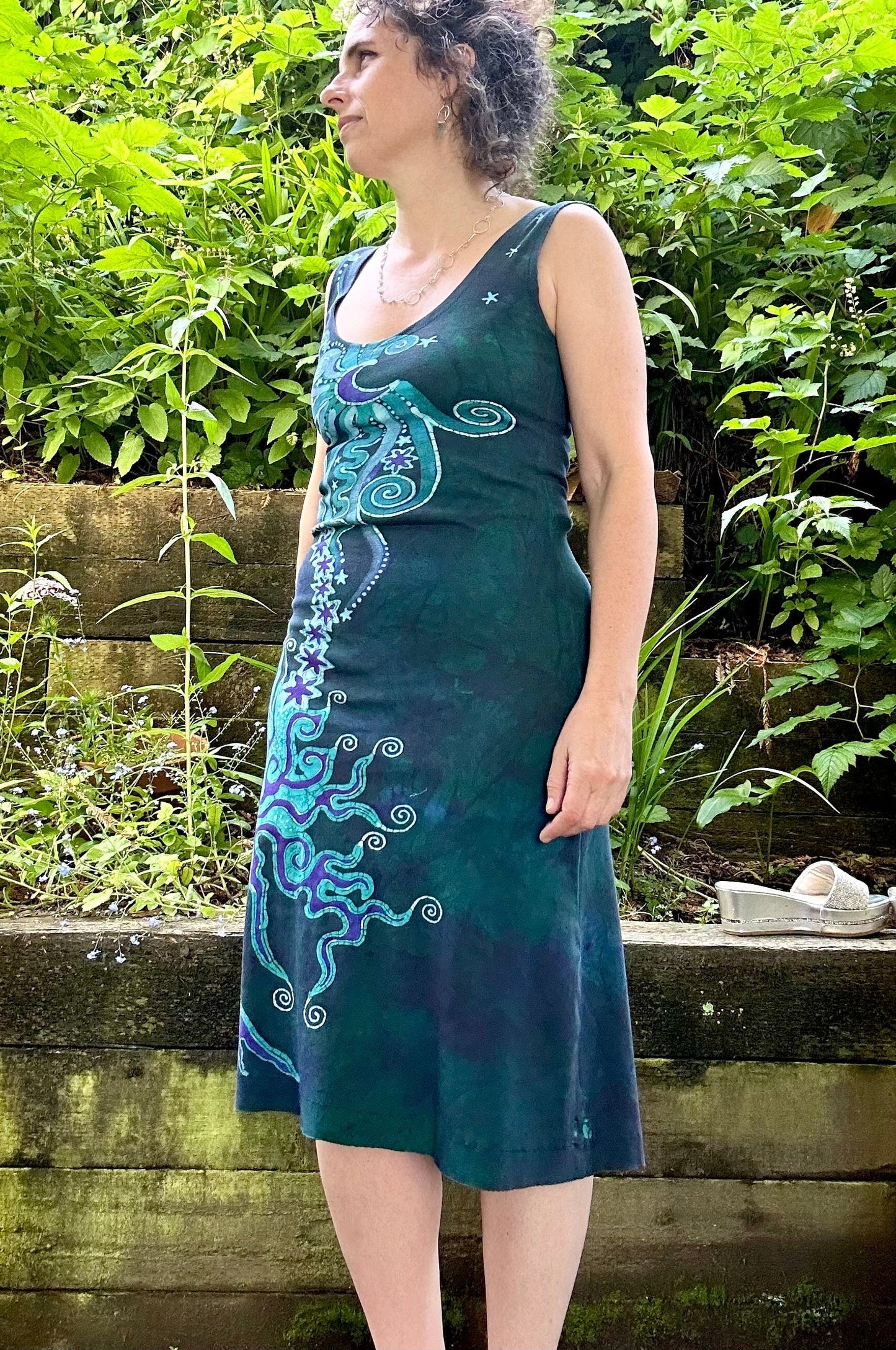 Magnificent Teal Tree Handmade Batik Dress - Size M Batik Dresses Batikwalla