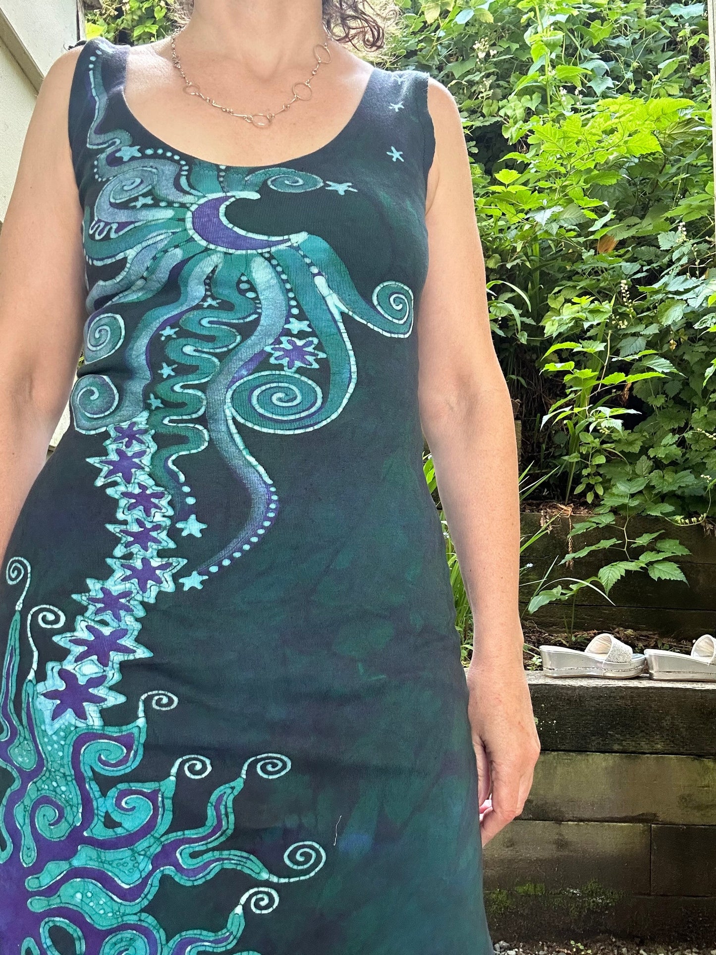 Magnificent Teal Tree Handmade Batik Dress - Size M Batik Dresses Batikwalla