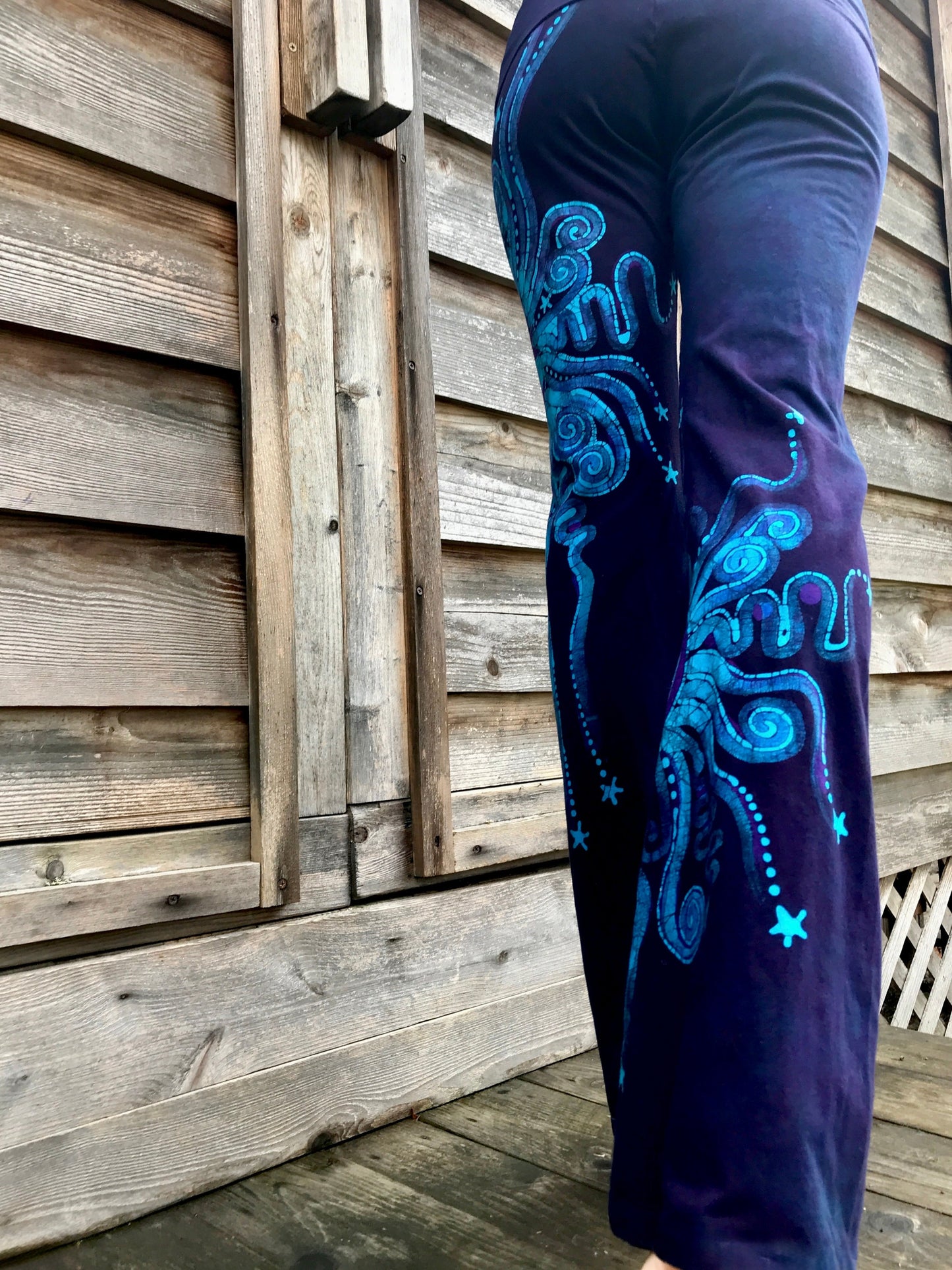 Deep Blue and Midnight Purple Handmade Batik Yoga Pants batikwalla
