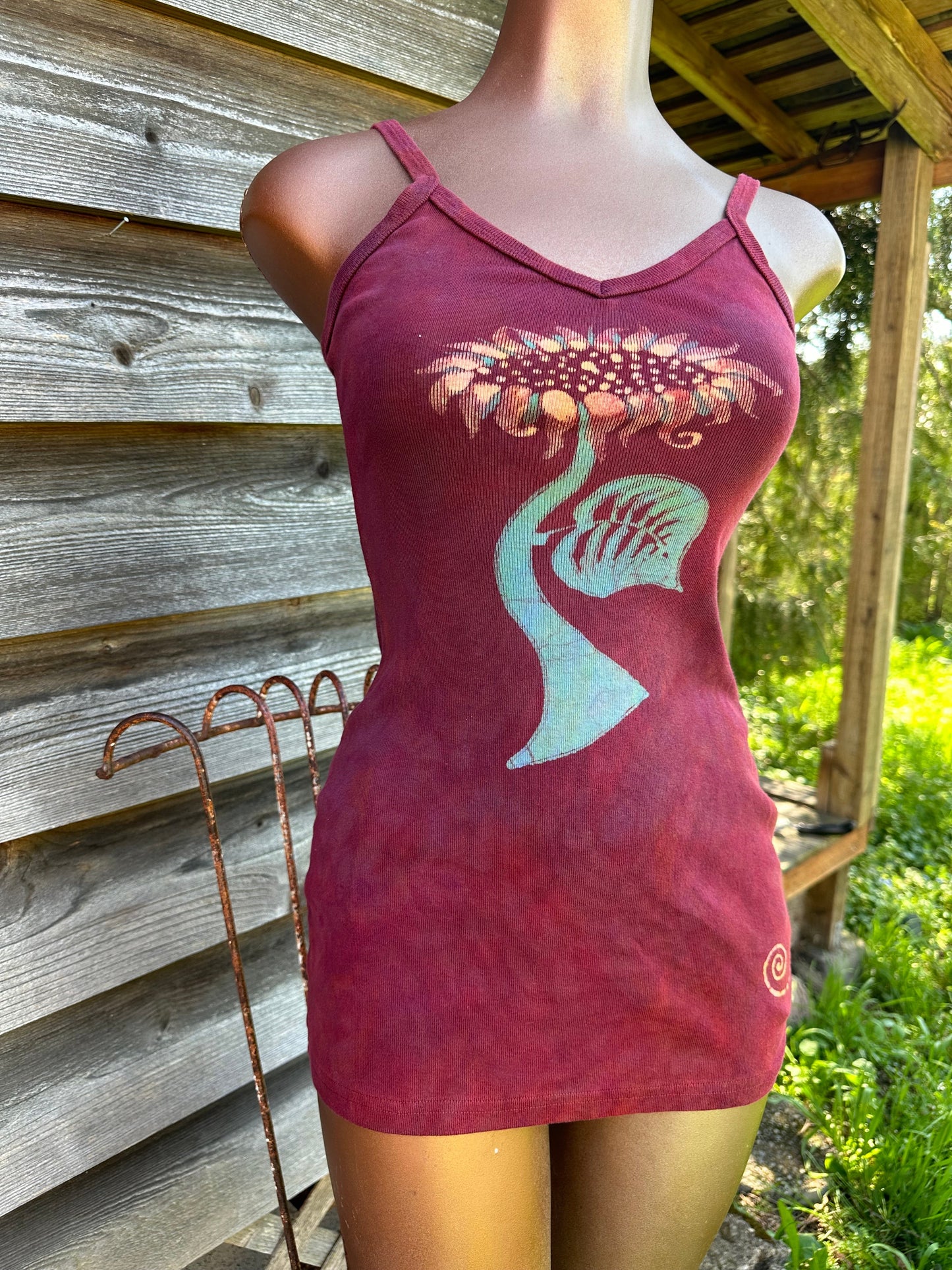 Red Sunflower Batik Long Tank Tunic Dress Tops batikwalla Small