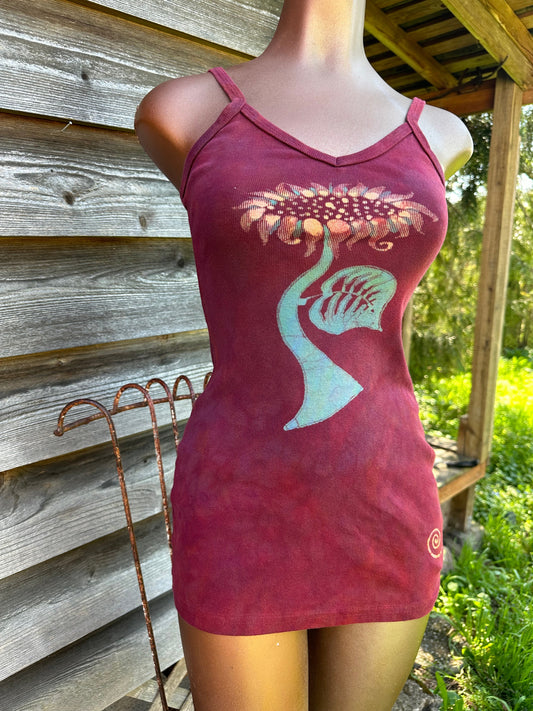 Red Sunflower Batik Long Tank Tunic Dress Tops batikwalla Small