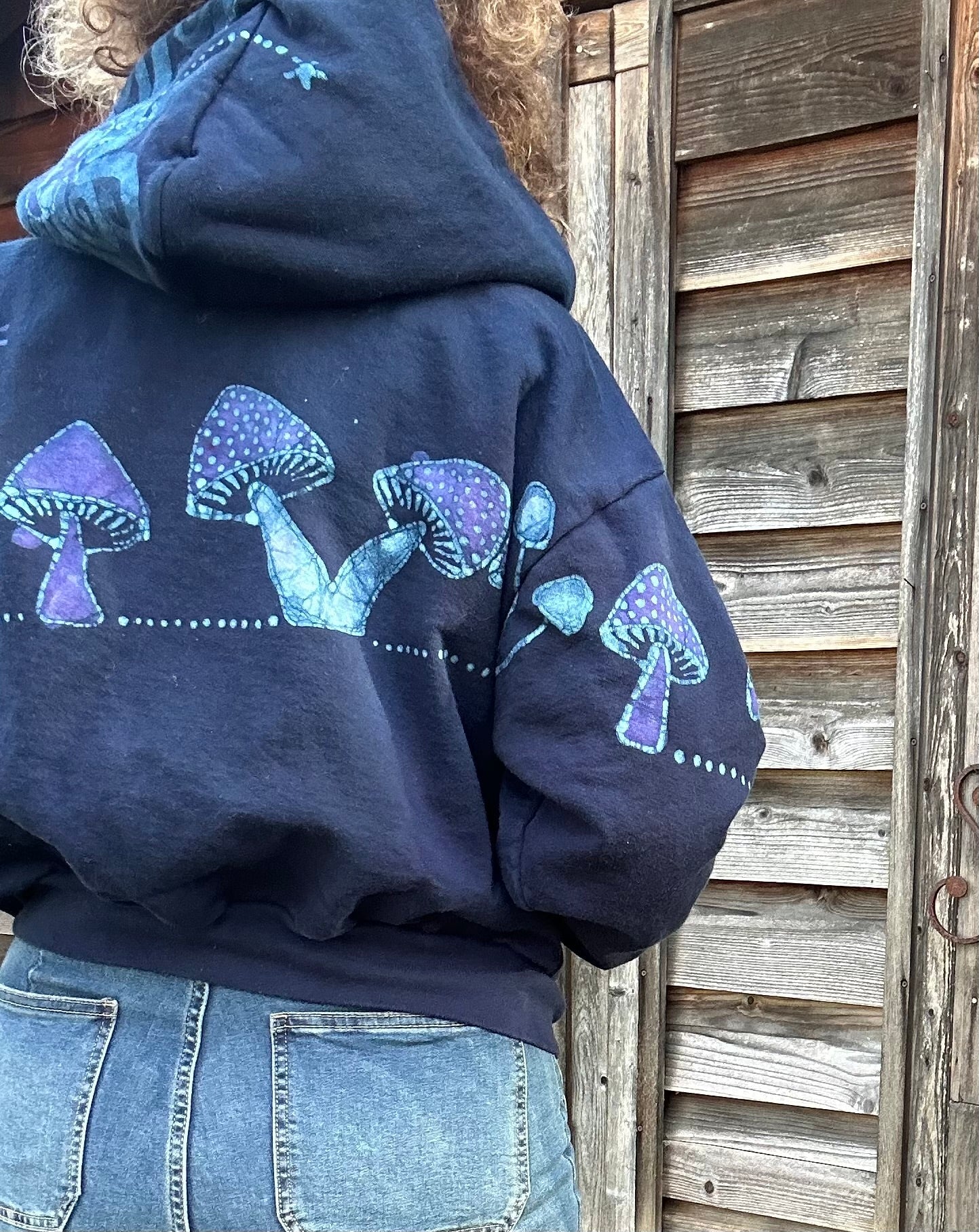 Purple Midnight Mushroom Hunter Batik Hoodie hoodie batikwalla