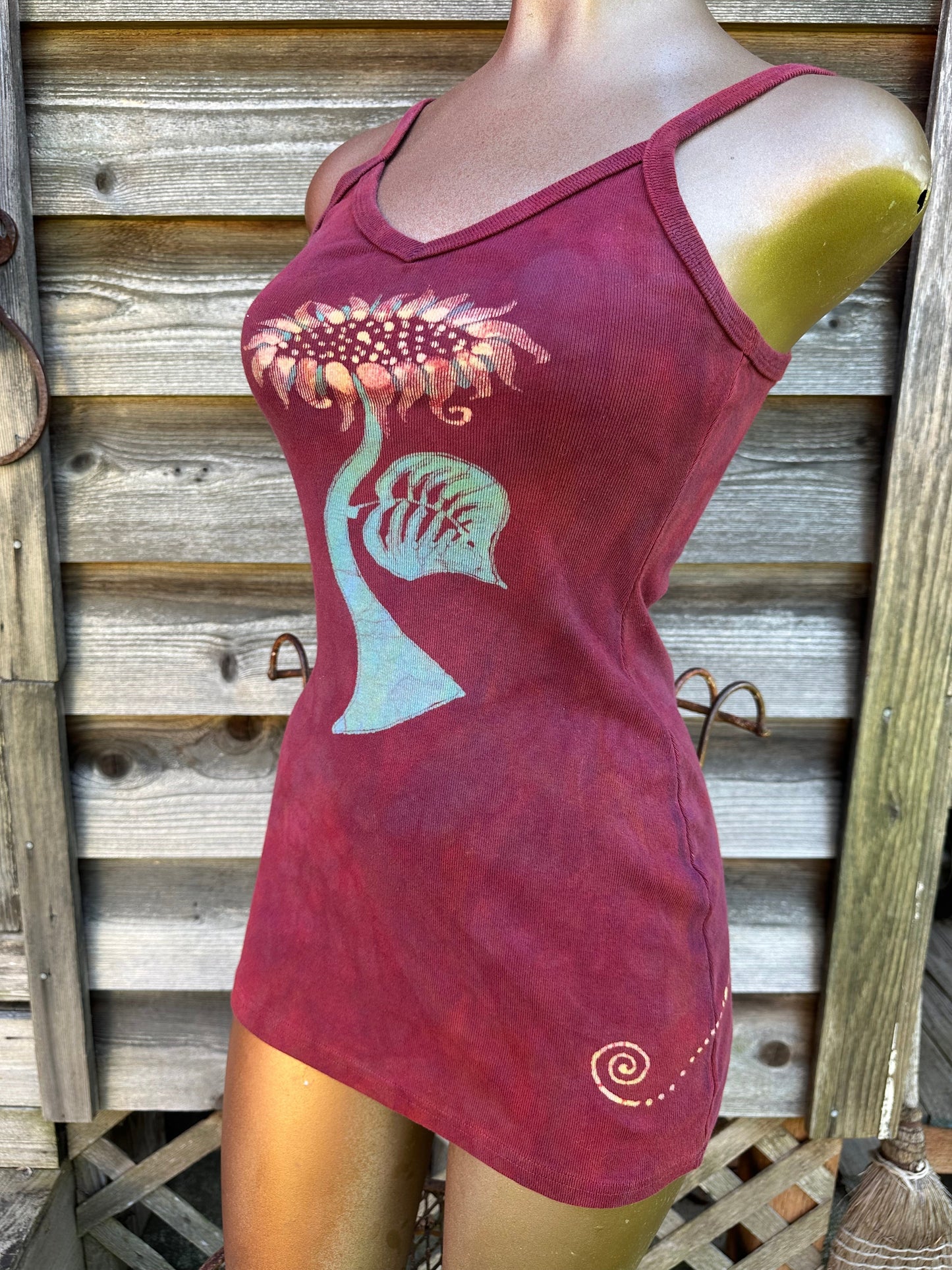 Red Sunflower Batik Long Tank Tunic Dress Tops batikwalla