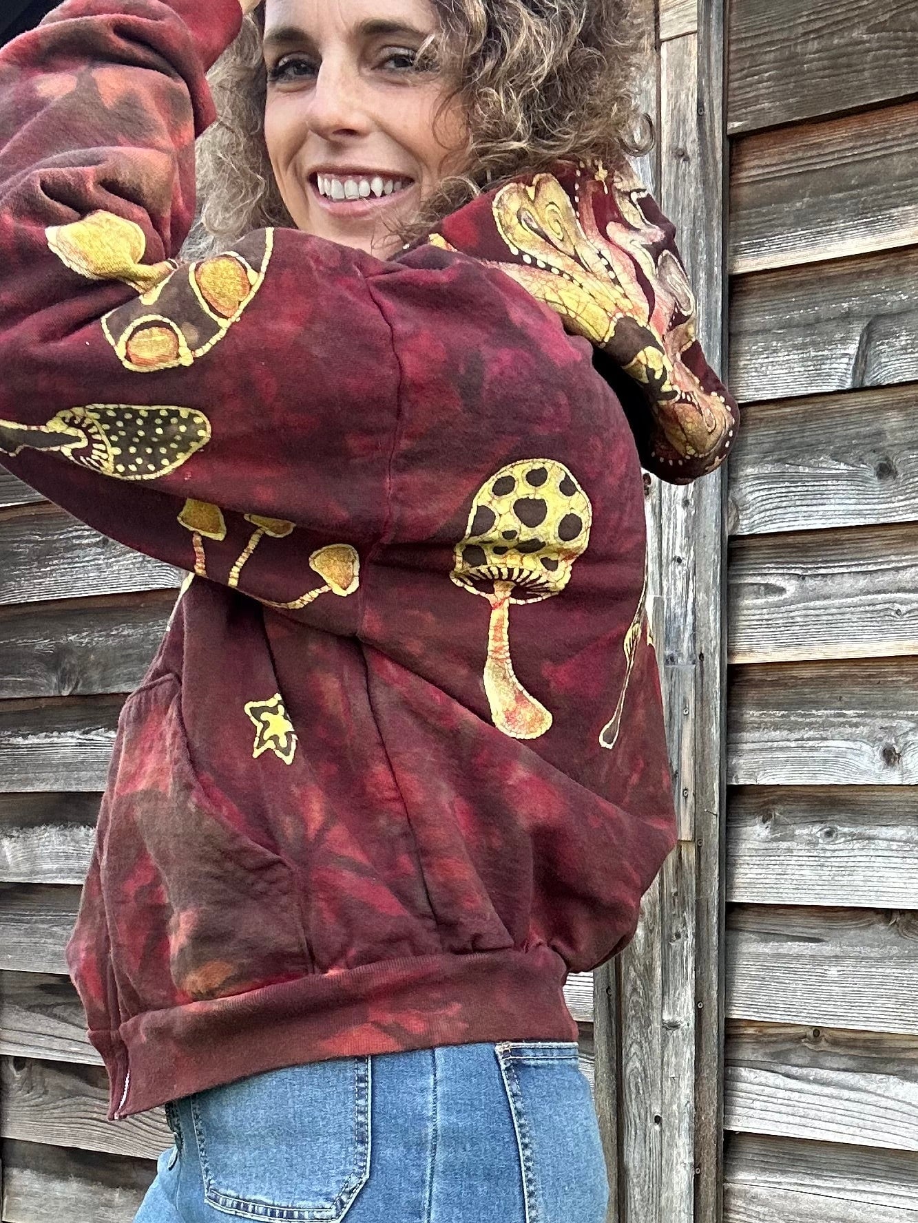 Mushroom Hunter Batik Hoodie - Fire Red hoodie batikwalla