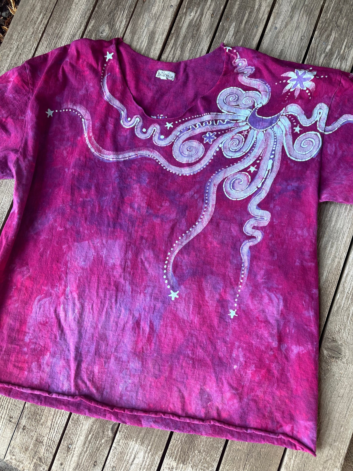 Pretty in PInk Moonbeams Cotton Cropped Crew Tee - 2X Shirts & Tops Batikwalla by Victoria