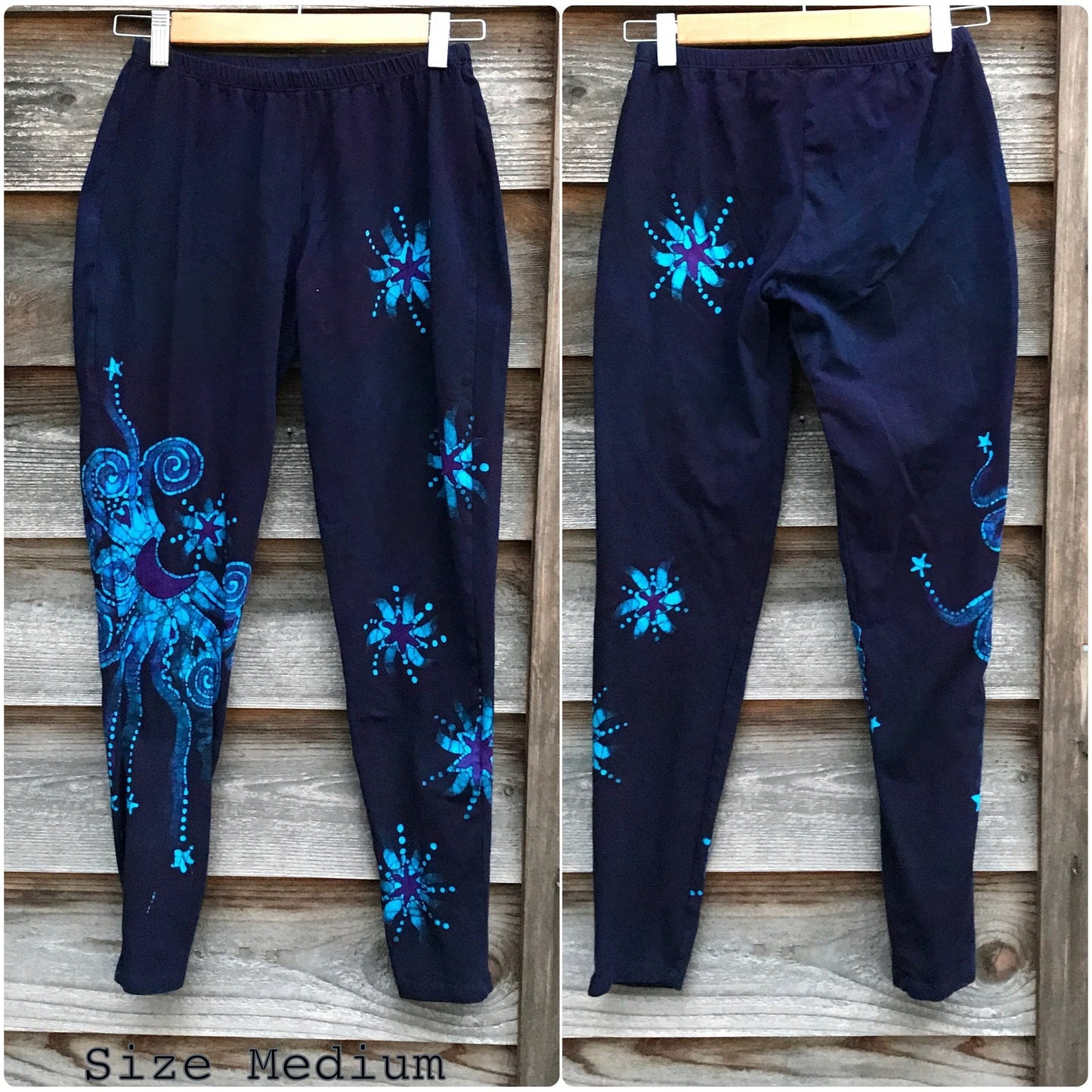 Deep Purple and Turquoise Moon & Star Batik Size XL Leggings leggings batikwalla