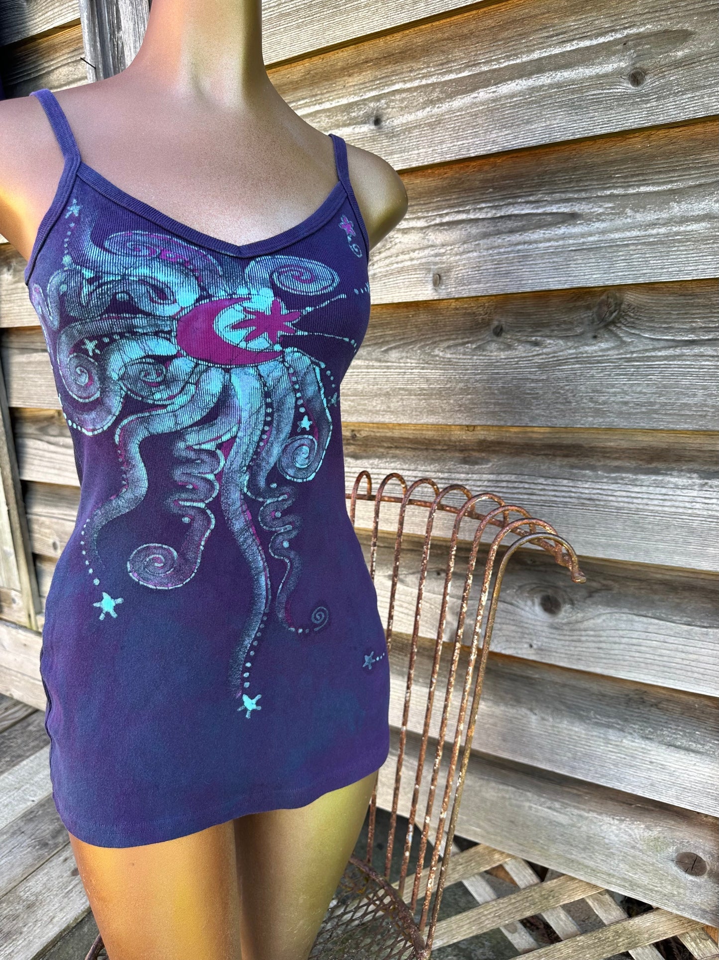 Midnight Moonbeams Batik Long Tank Tunic Dress Tops batikwalla