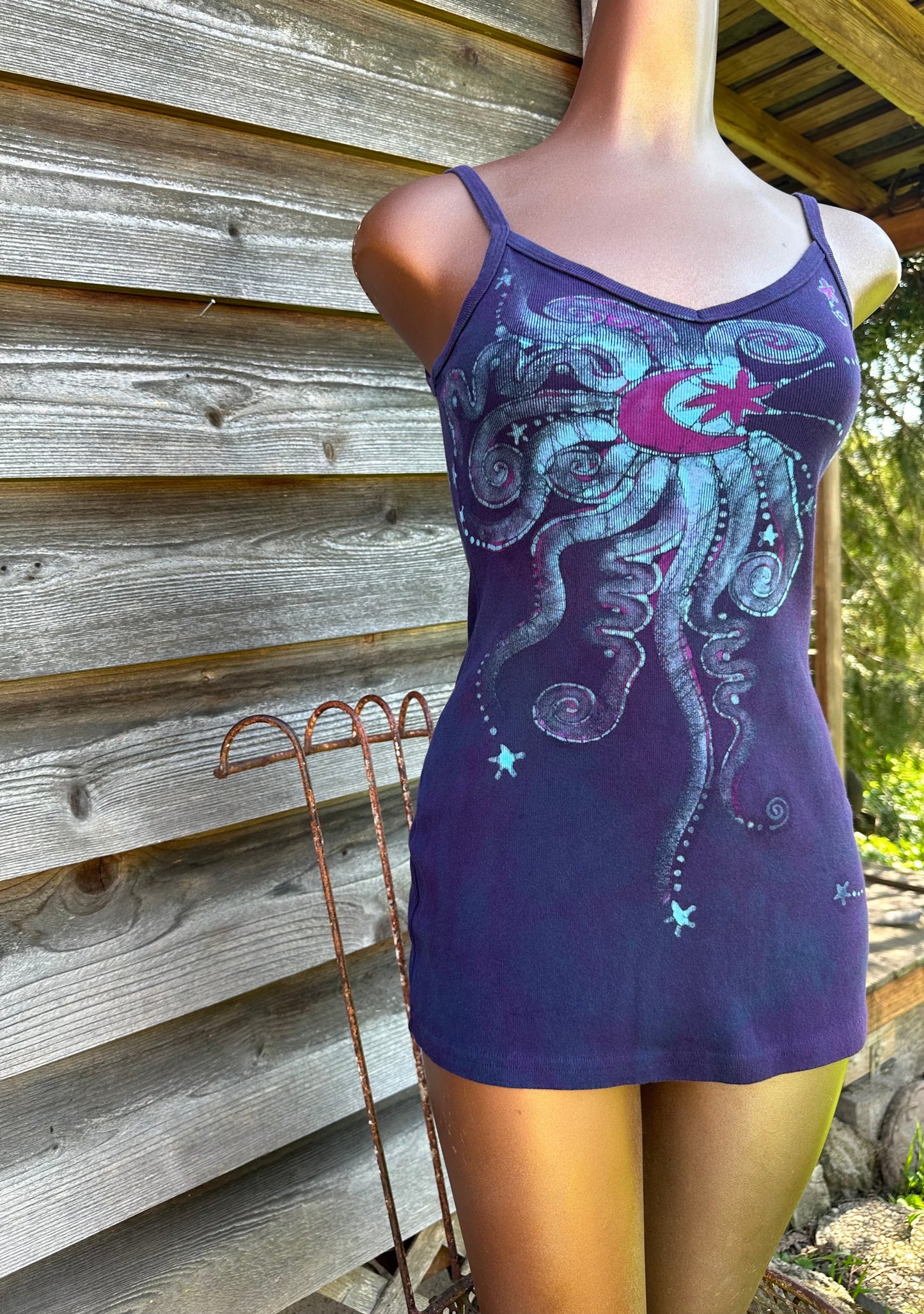 Midnight Moonbeams Batik Long Tank Tunic Dress Tops batikwalla Small