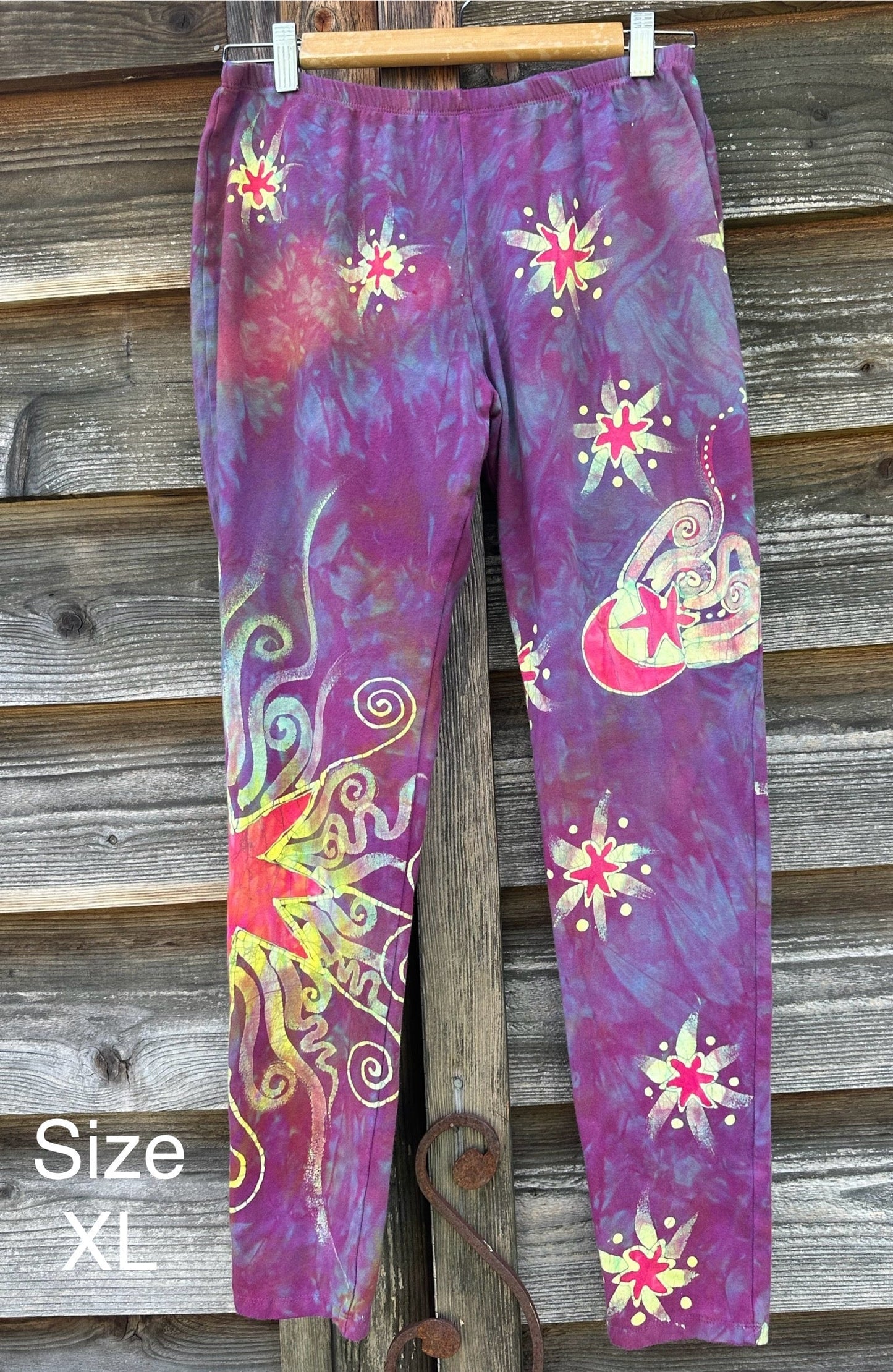 Sunrise Sunset Moon and Stars Batik Leggings leggings batikwalla XL