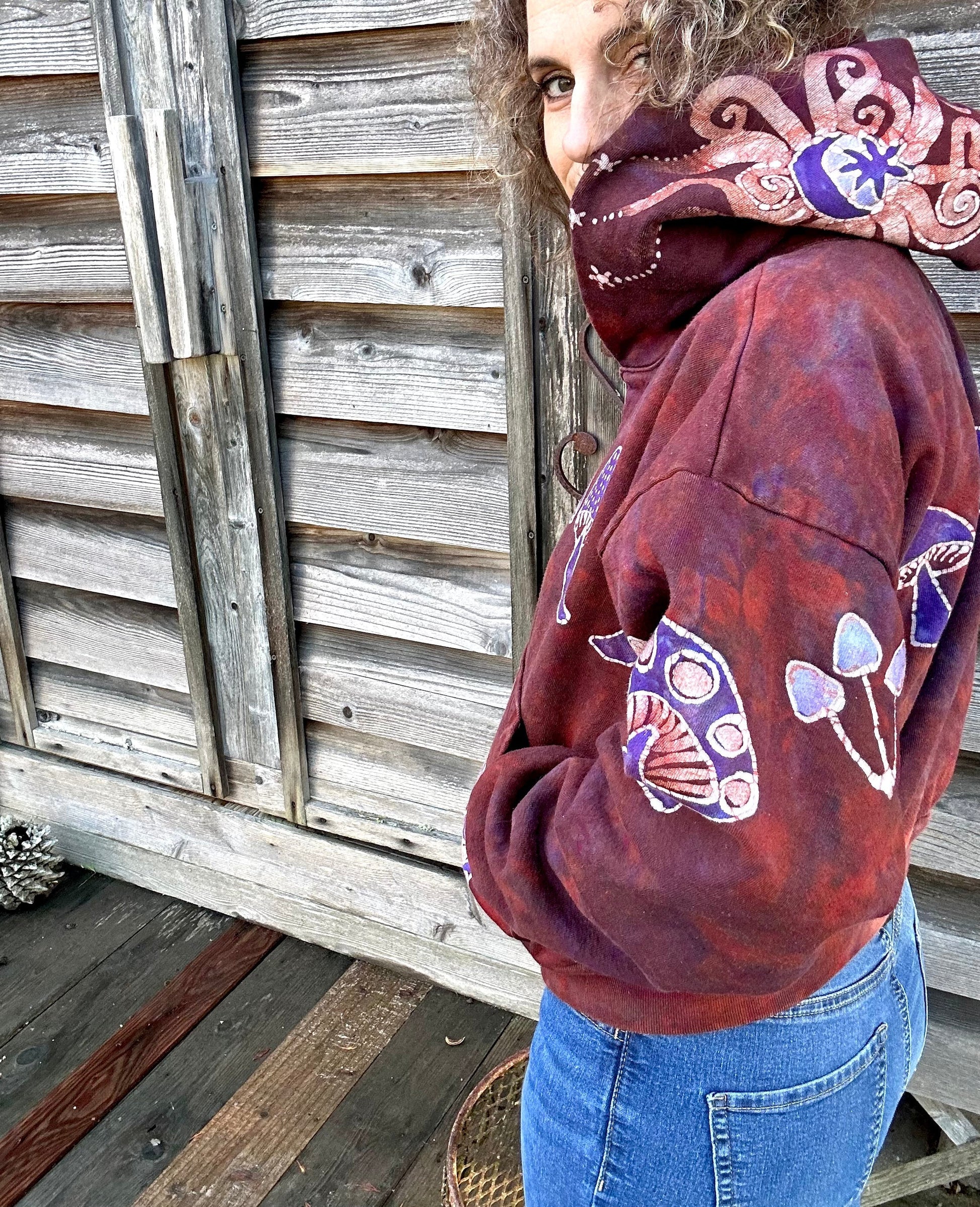 Amanita Mushroom Hunter Batik Hoodie - Naturally Red hoodie batikwalla