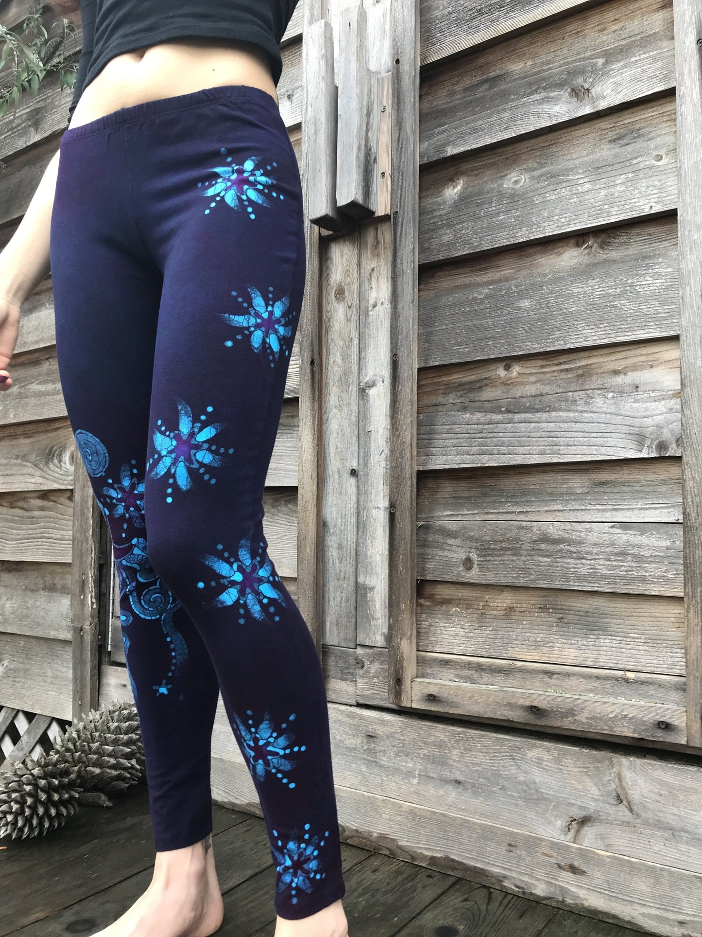 Deep Purple and Turquoise Moon & Star Batik Size XL Leggings leggings batikwalla