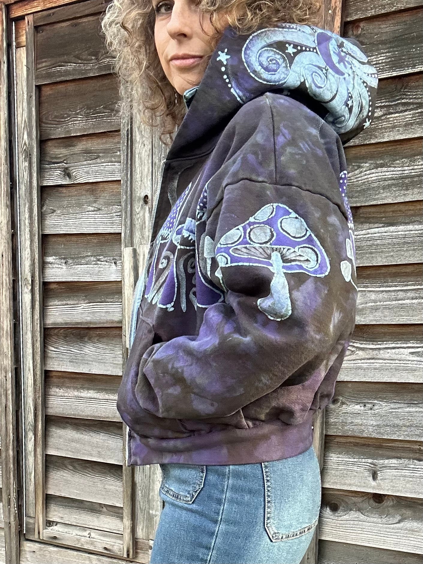 Mushroom Hunter Batik Hoodie - Purple Woodland hoodie batikwalla