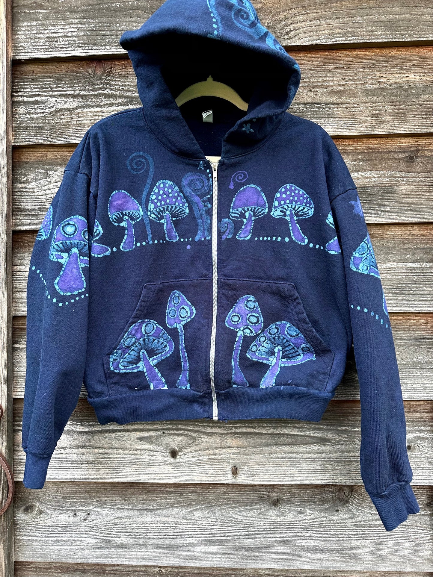 Purple Midnight Mushroom Hunter Batik Hoodie hoodie batikwalla