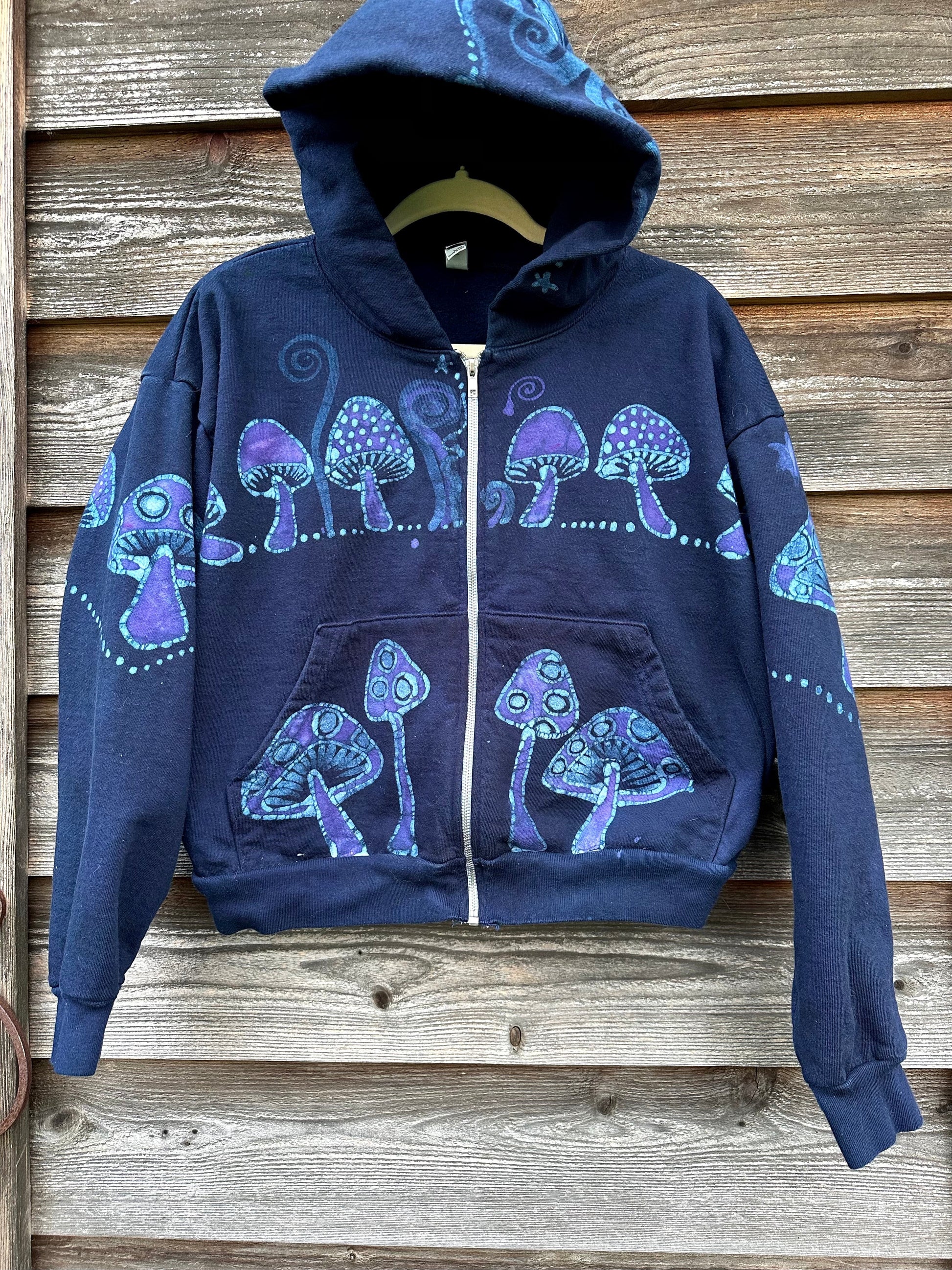 Purple Midnight Mushroom Hunter Batik Hoodie hoodie batikwalla