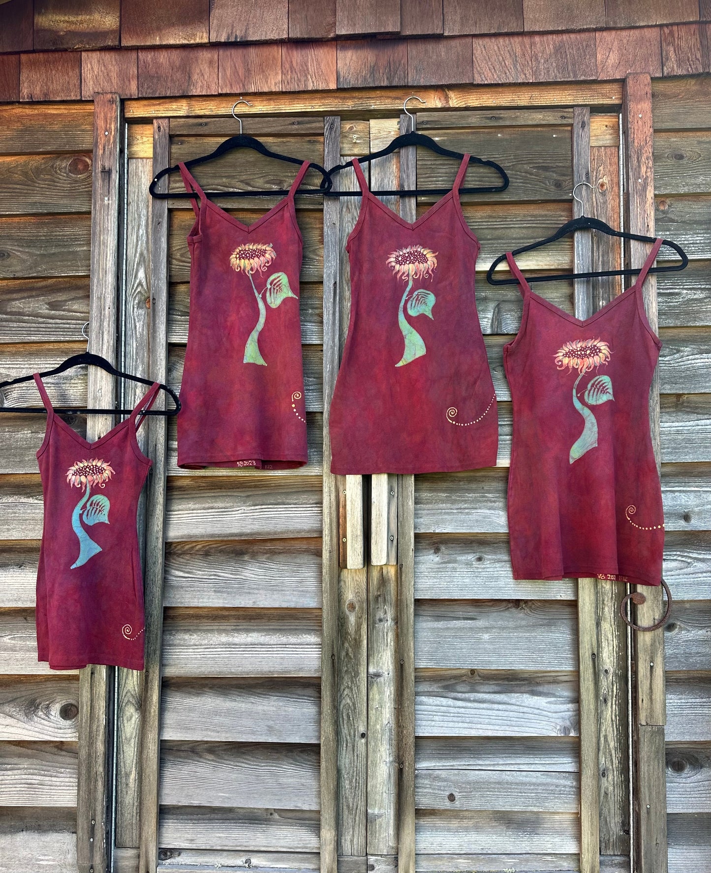 Red Sunflower Batik Long Tank Tunic Dress Tops batikwalla XL