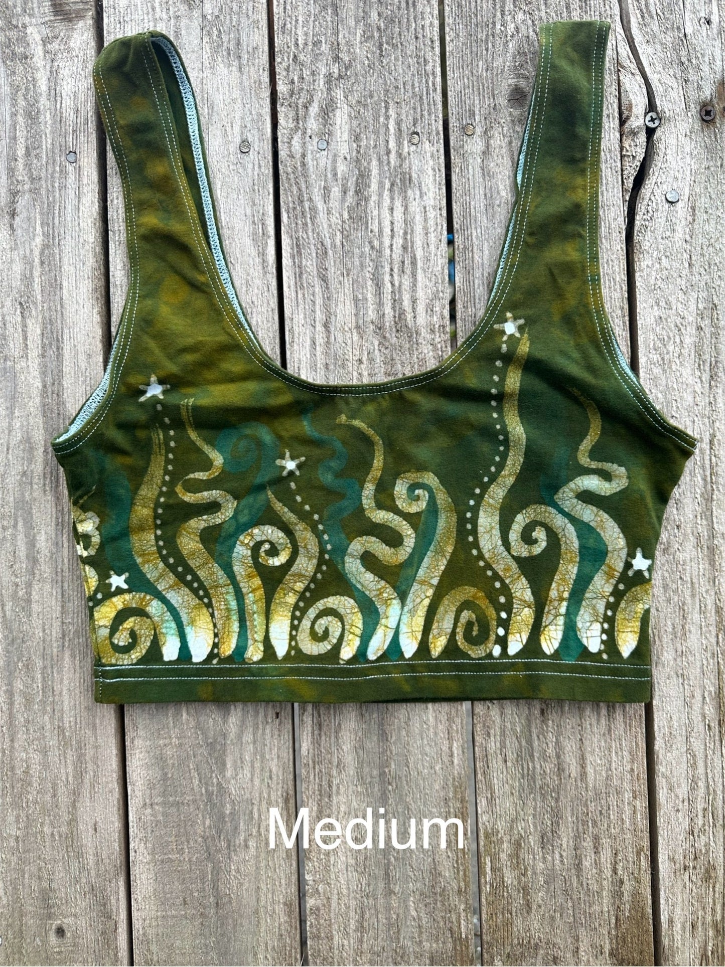 Dancing In The Green Grass With Stars Hand Painted Batik Sports Bra Tops batikwalla Medium