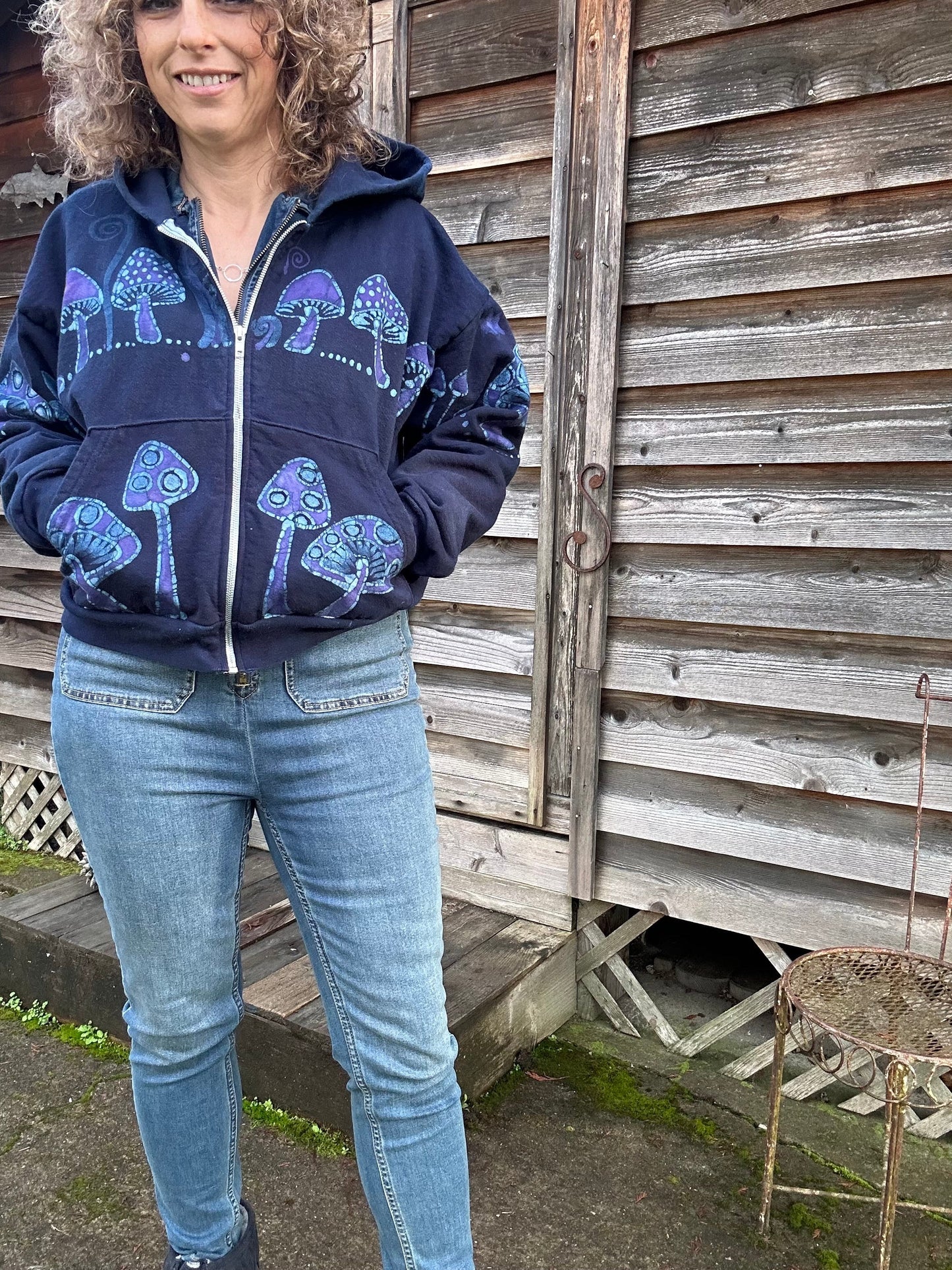 Purple Midnight Mushroom Hunter Batik Hoodie hoodie batikwalla