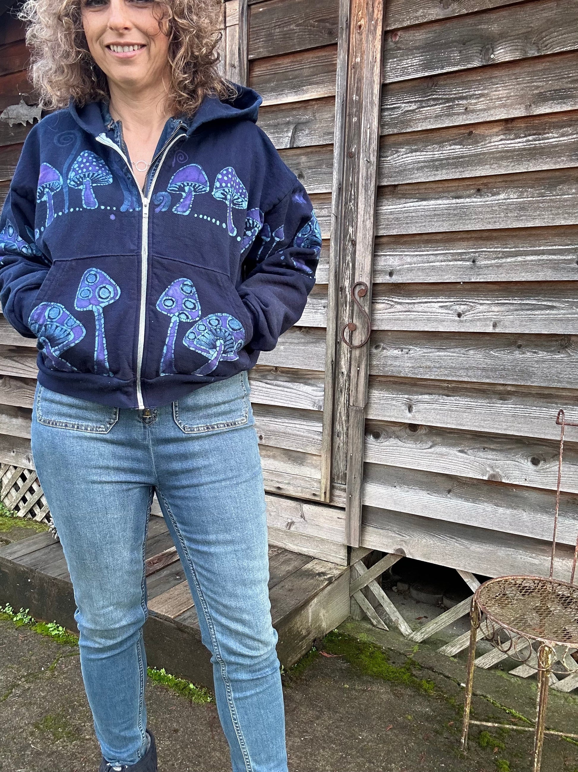 Purple Midnight Mushroom Hunter Batik Hoodie hoodie batikwalla