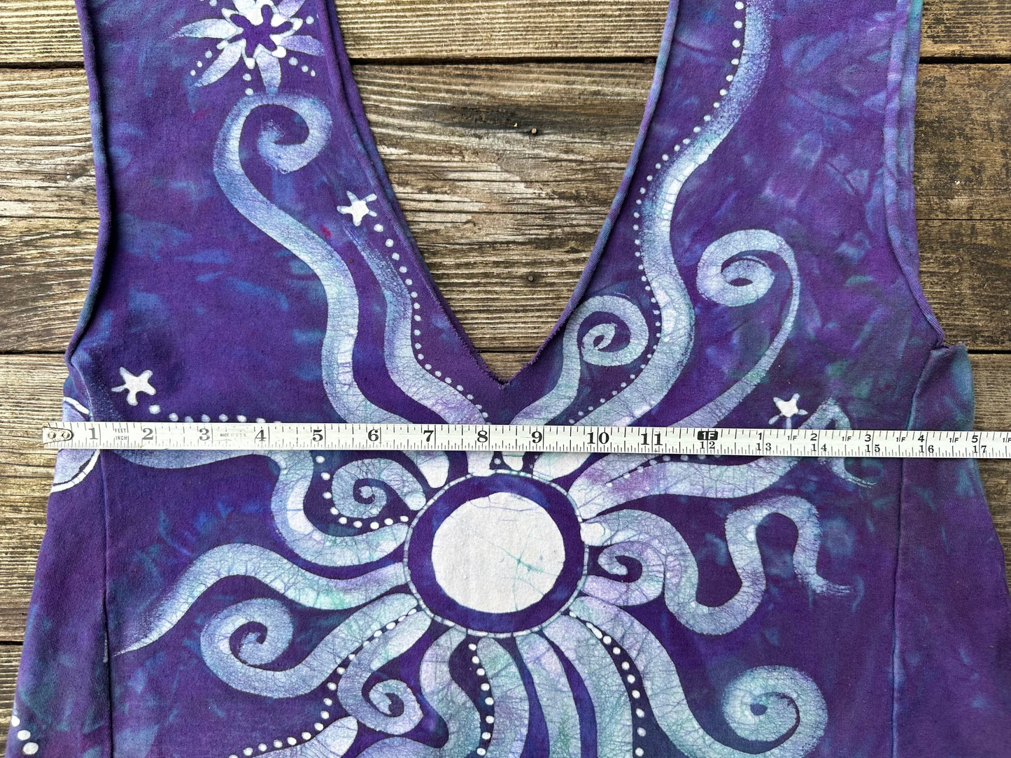 Purple and Teal Organic Cotton Batik Dress - size Large Batik Dresses Batikwalla