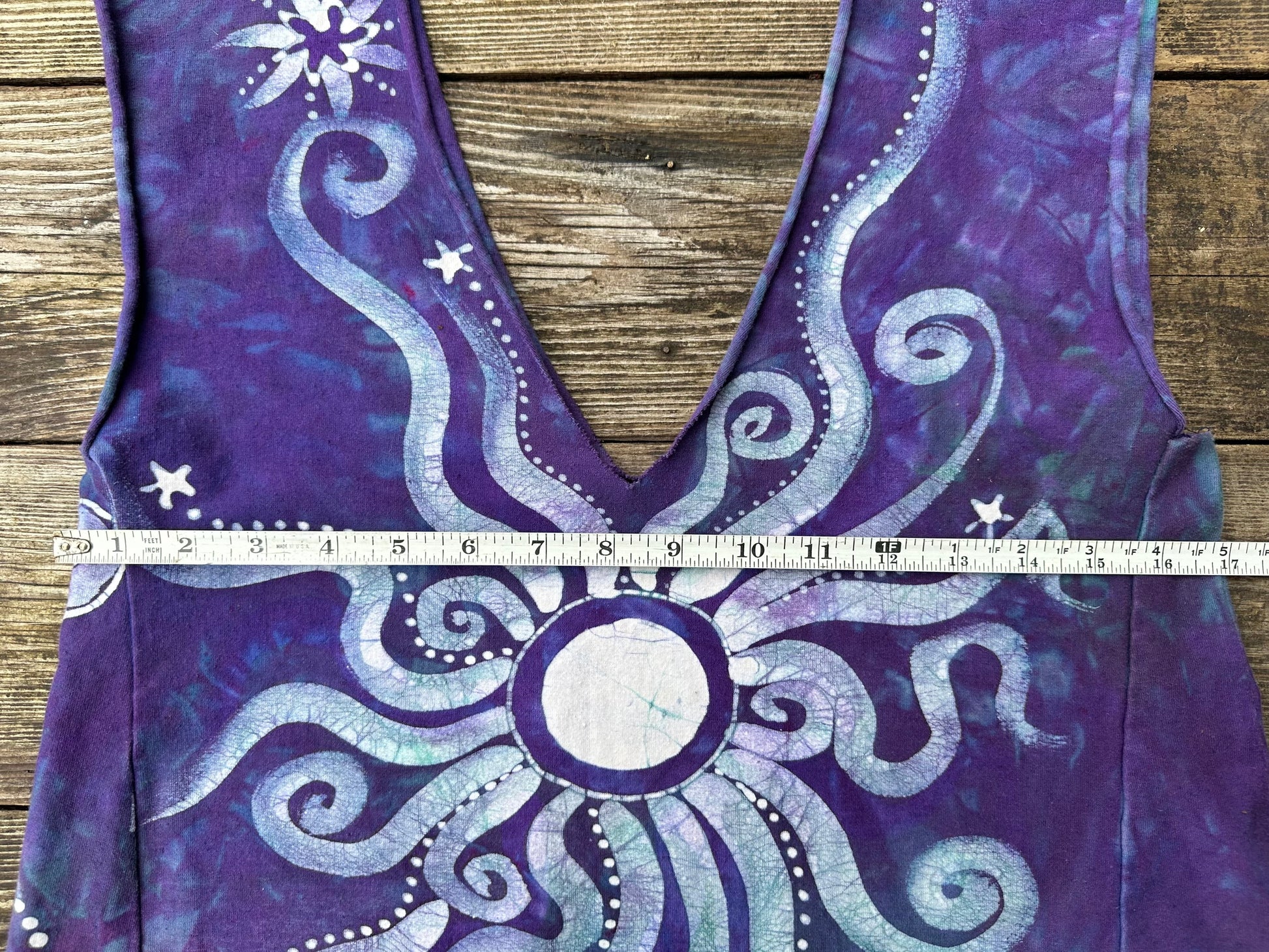 Purple and Teal Organic Cotton Batik Dress - size Large Batik Dresses Batikwalla