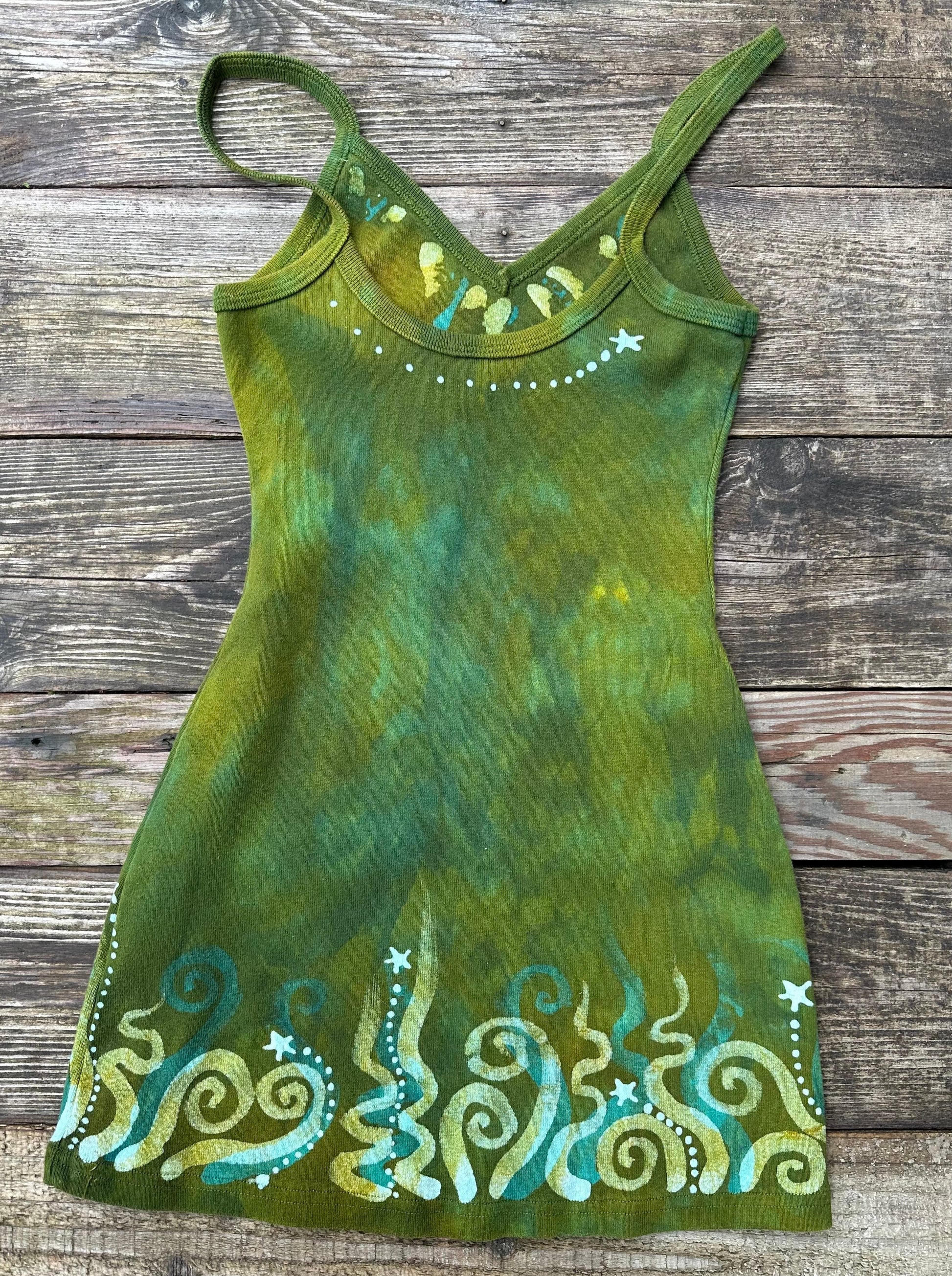 Green Meadow Dancer Batik Long Tank Tunic Dress Tops batikwalla
