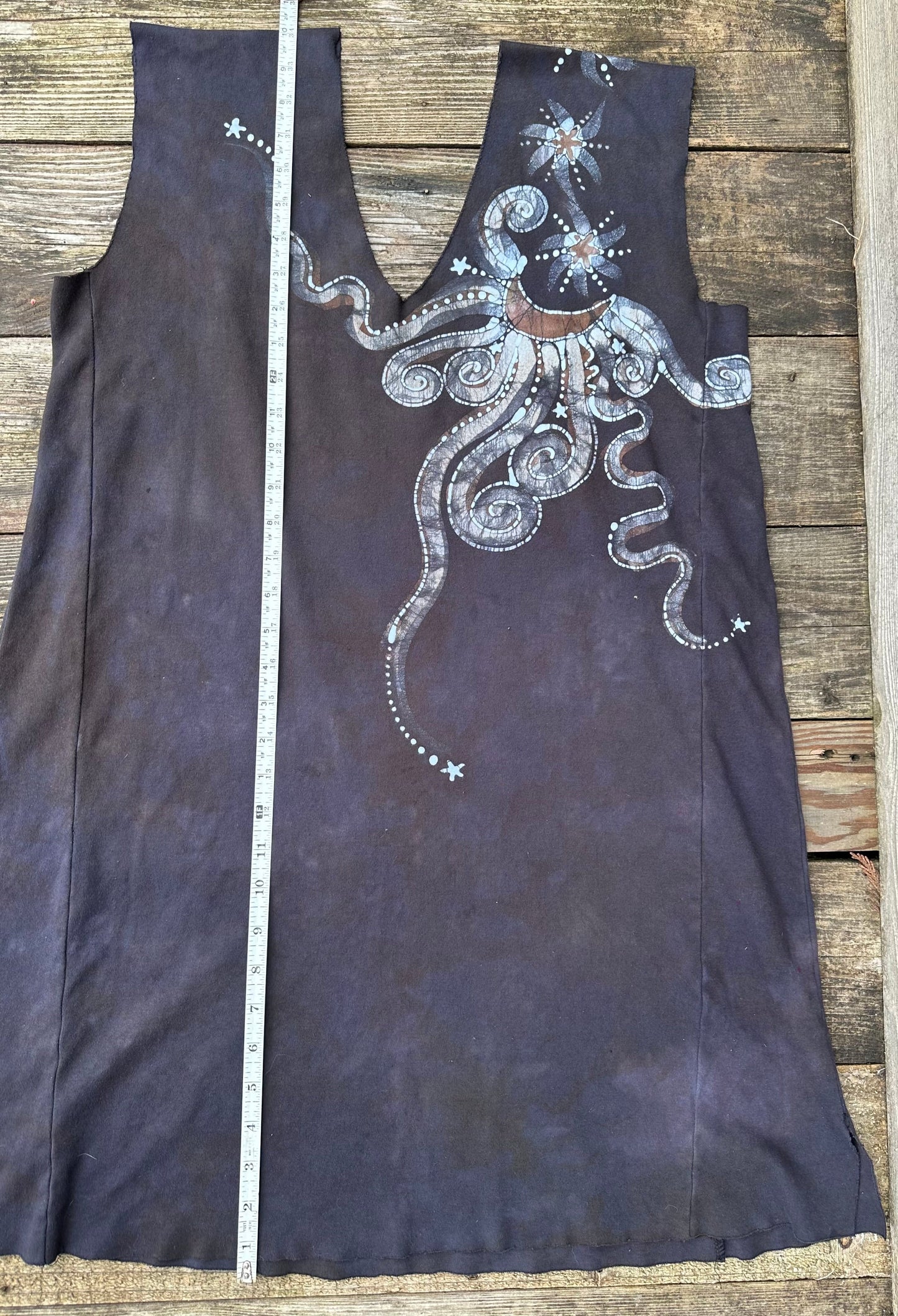 Daytime Dark Woods Organic Cotton Batik Dress Tunic Top - size Large Batik Dresses Batikwalla
