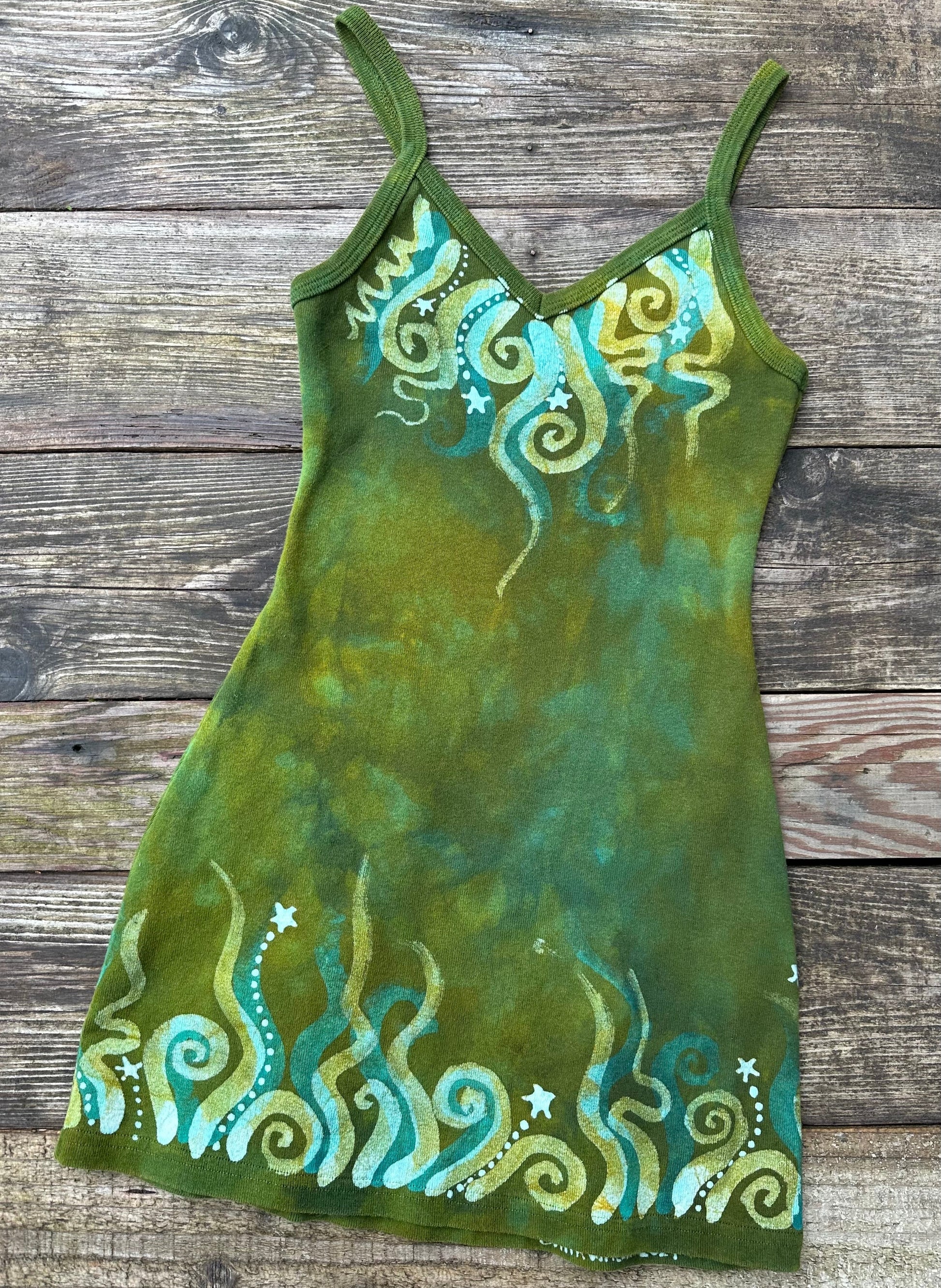 Green Meadow Dancer Batik Long Tank Tunic Dress Tops batikwalla