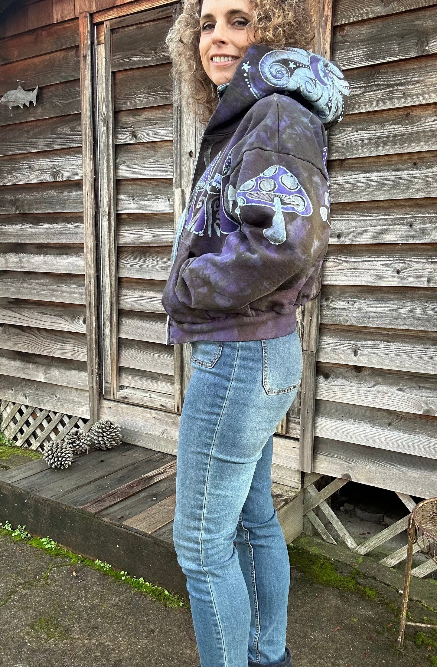 Mushroom Hunter Batik Hoodie - Purple Woodland hoodie batikwalla