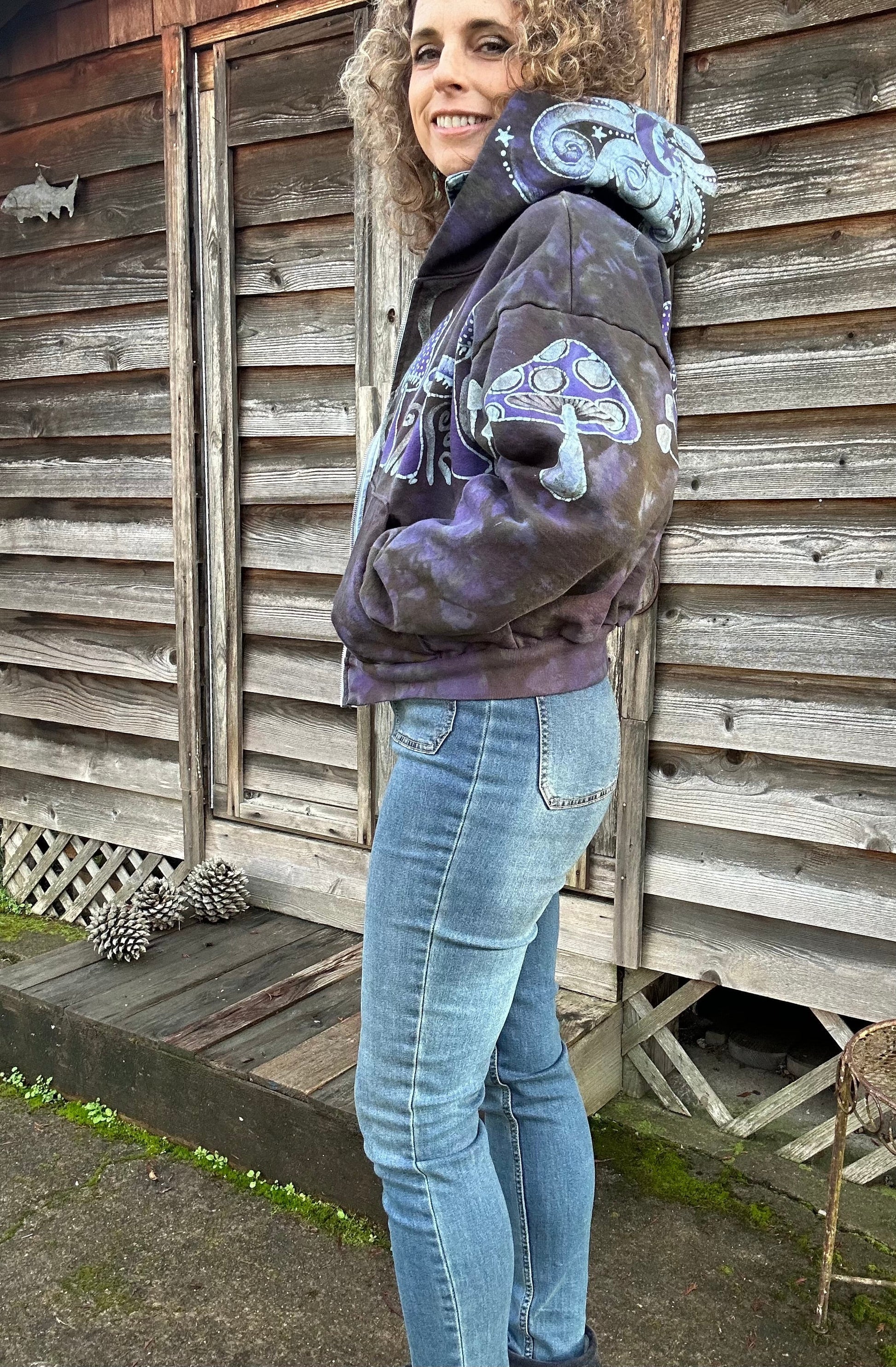 Mushroom Hunter Batik Hoodie - Purple Woodland hoodie batikwalla