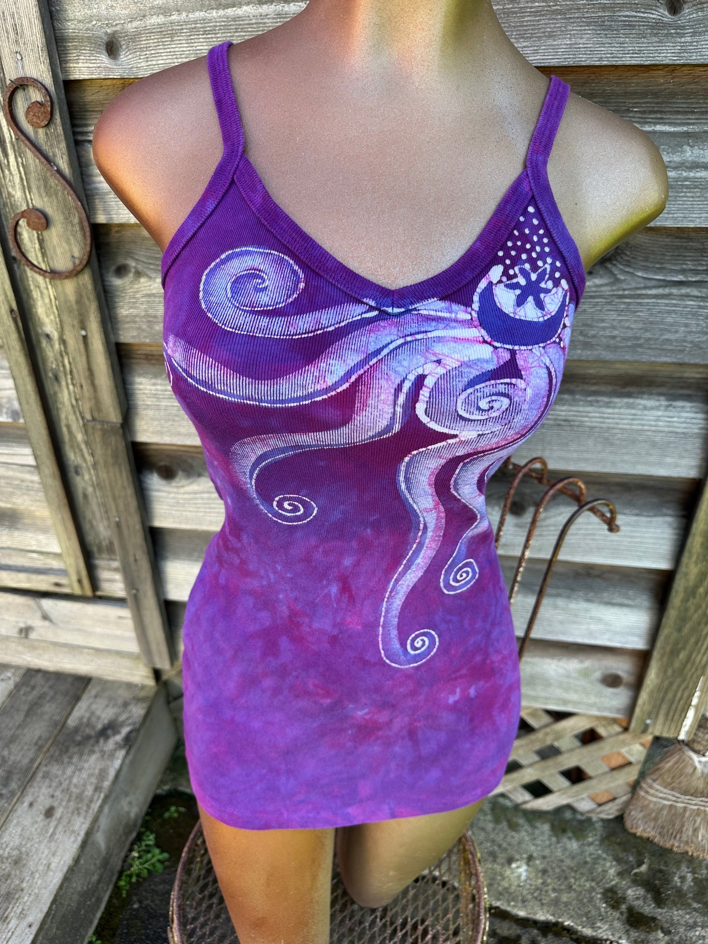 Magenta Moonbeams Batik Long Tank Tunic Dress Tops batikwalla Small