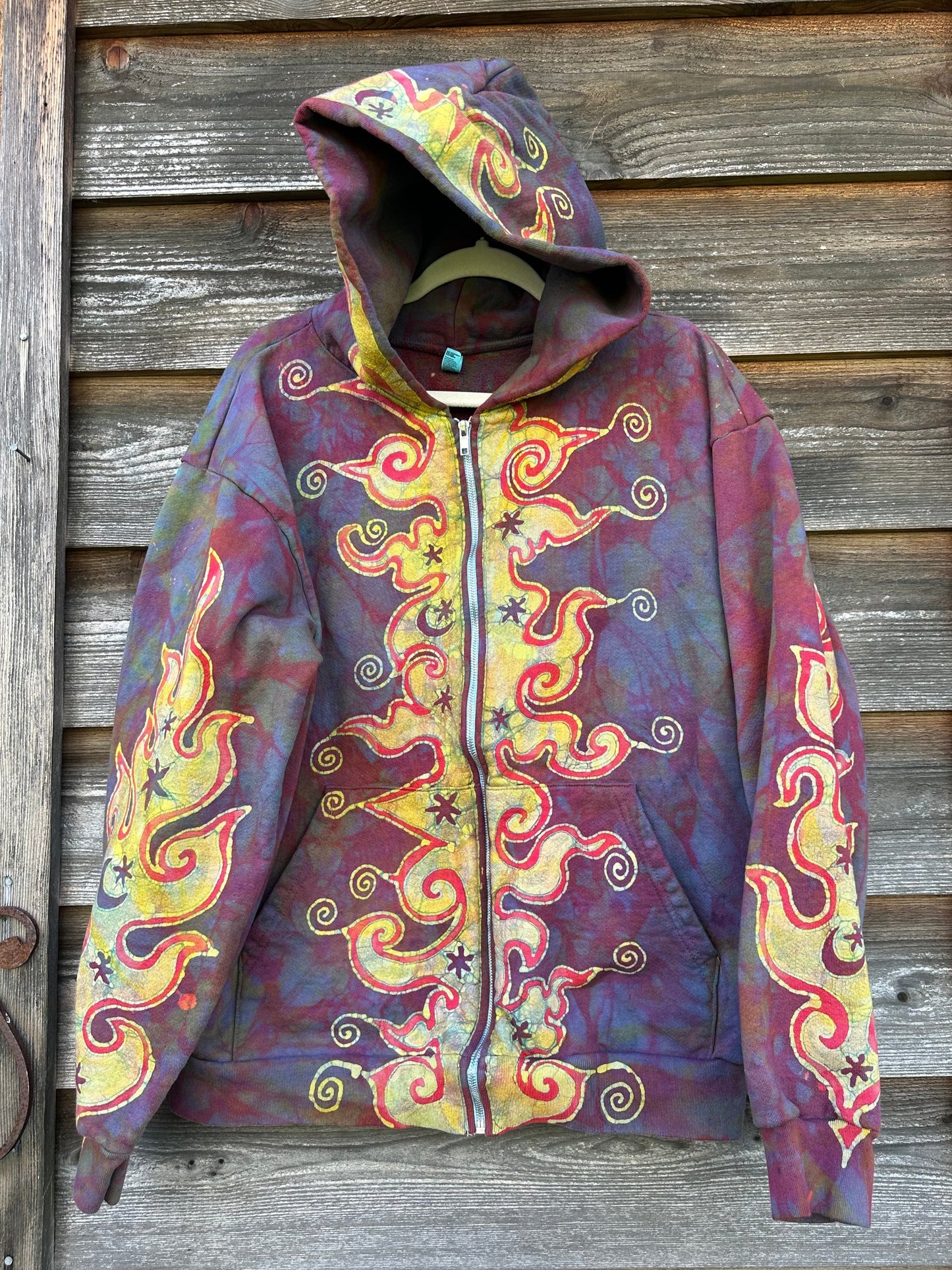 Driftwood Bonfire Handcrafted Batik Zipper Hoodie - Unisex Size Medium hoodie batikwalla