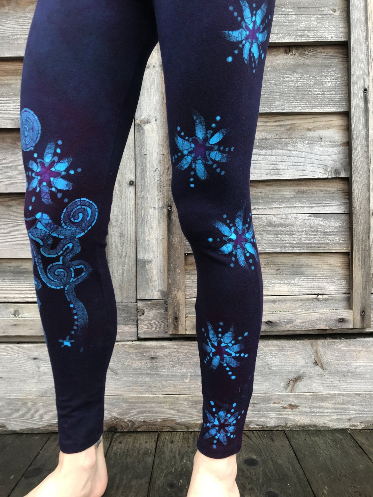 Deep Purple and Turquoise Moon & Star Batik Size XL Leggings leggings batikwalla