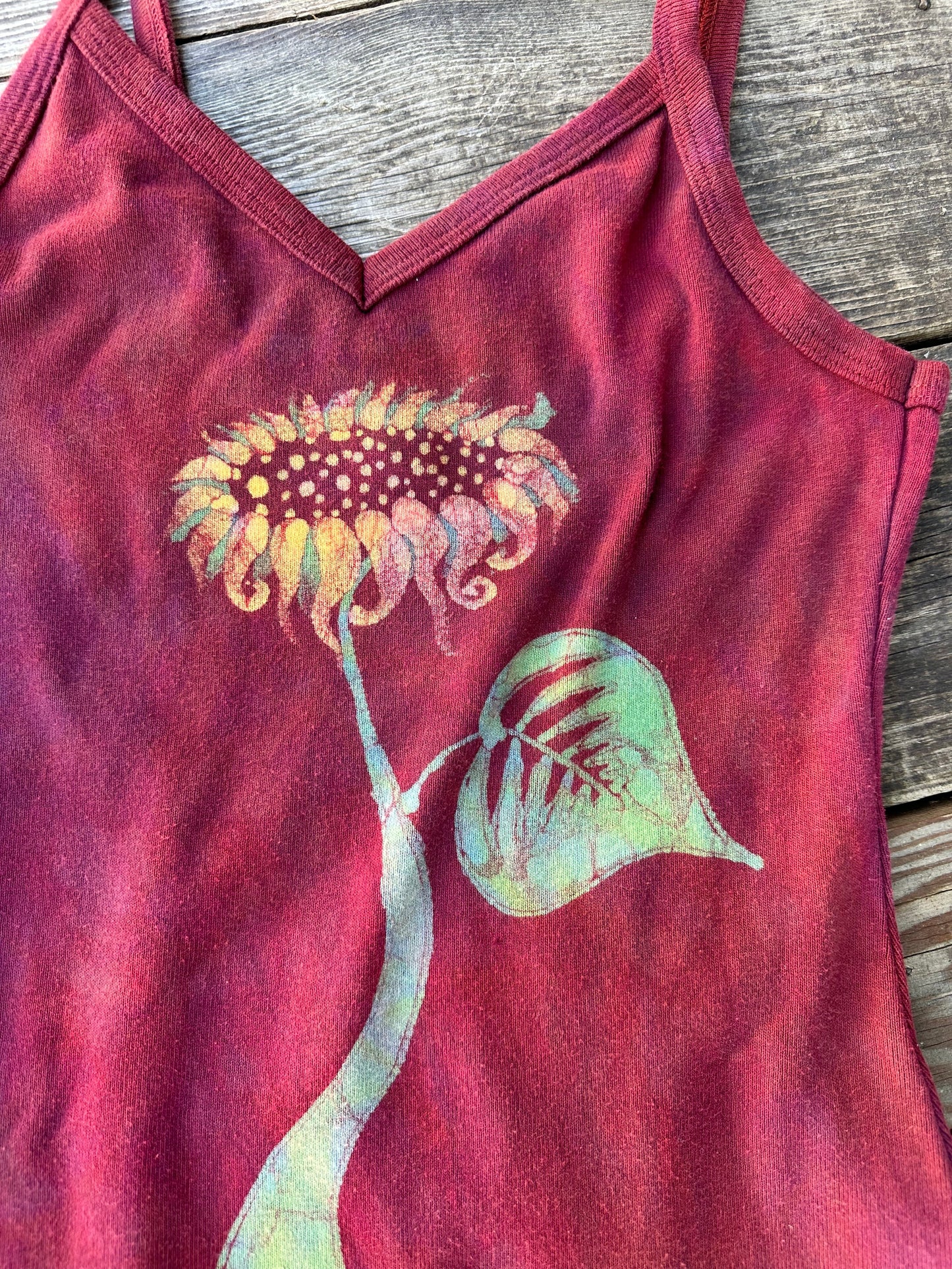 Red Sunflower Batik Long Tank Tunic Dress Tops batikwalla Large