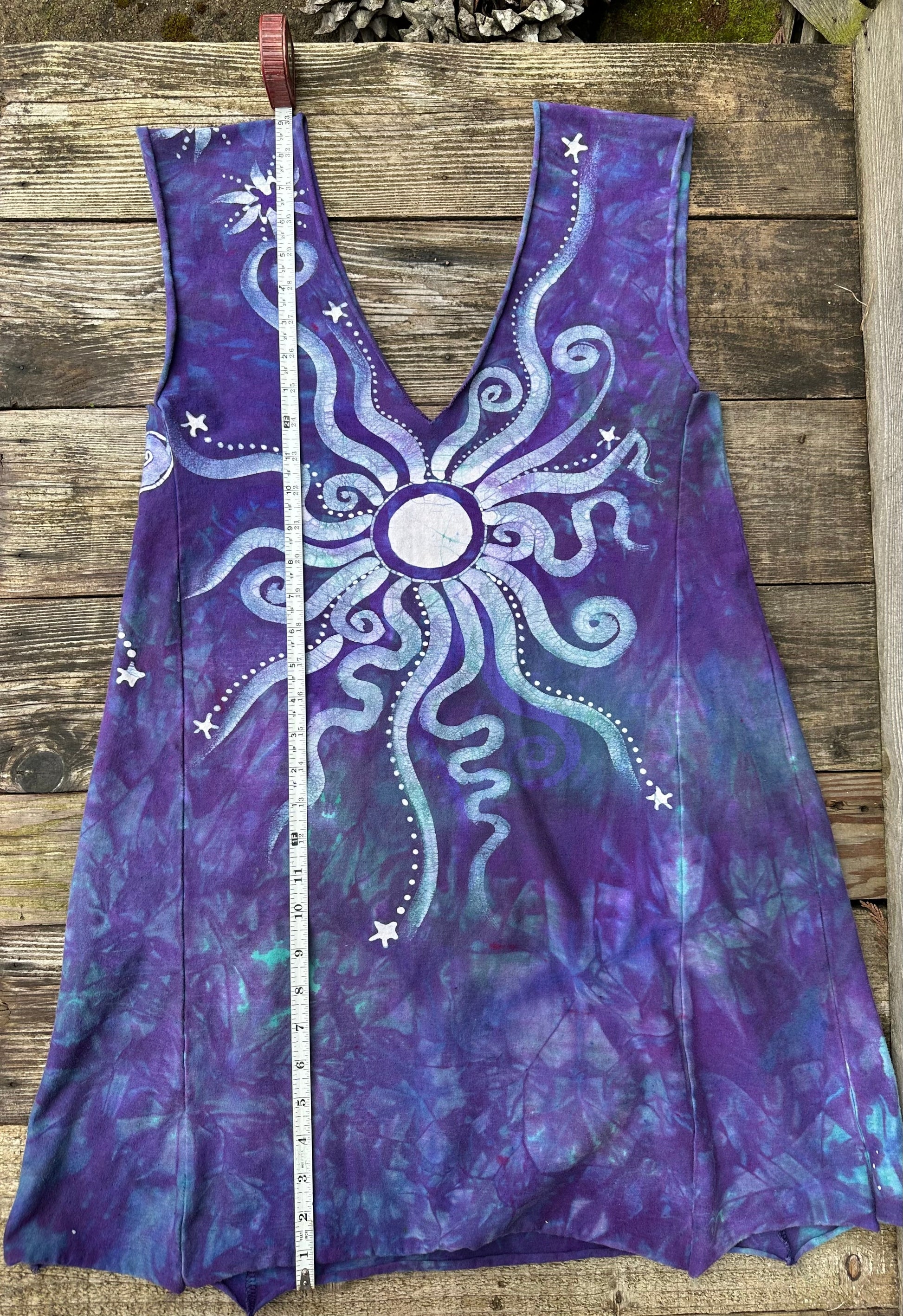 Purple and Teal Organic Cotton Batik Dress - size Large Batik Dresses Batikwalla Large