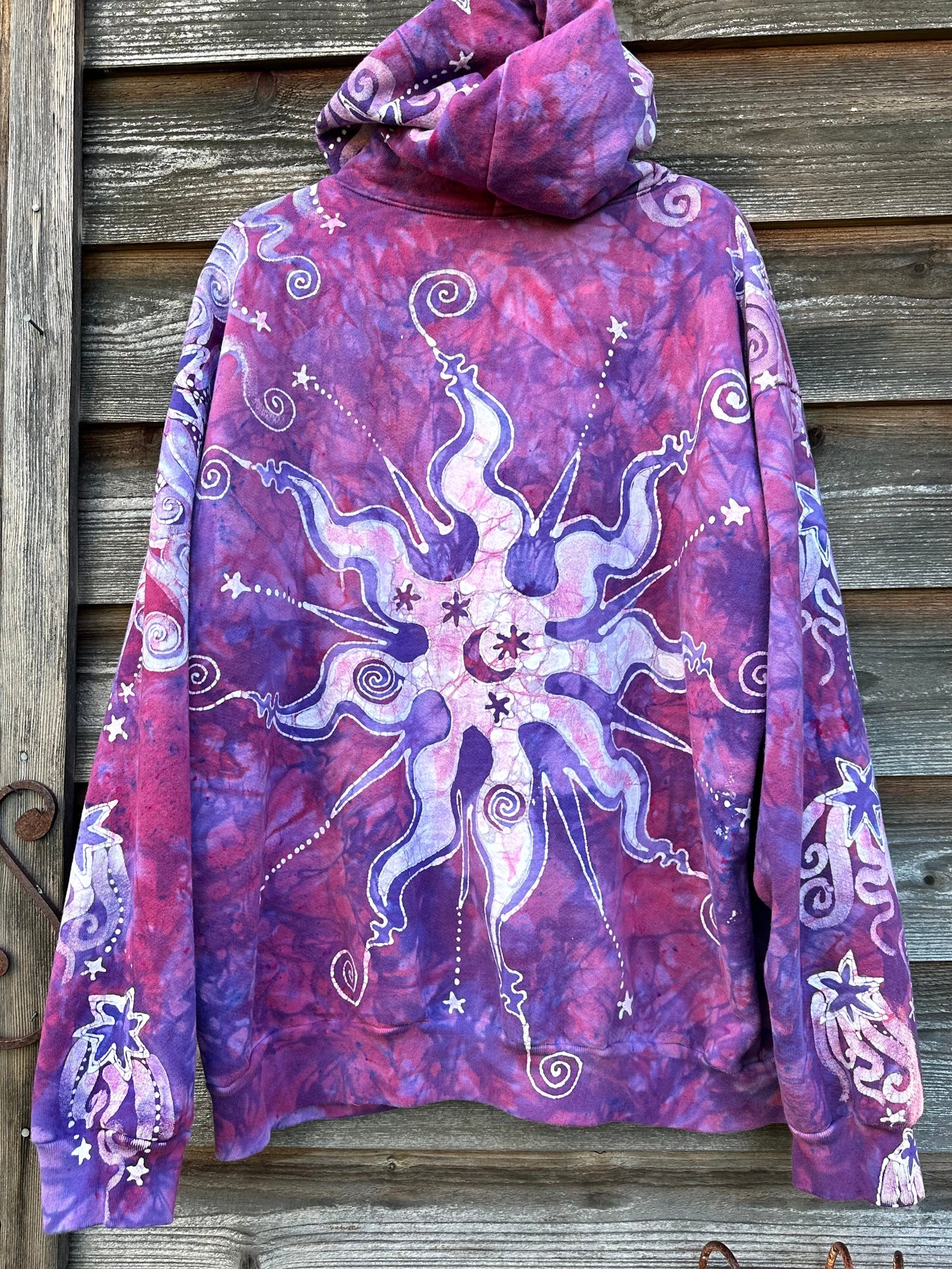 Brighten Up Pink Moonbeams Handcrafted Batik Zipper Hoodie - Unisex Size Small hoodie batikwalla