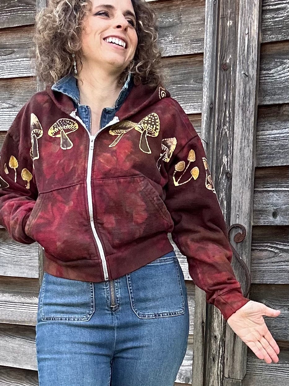 Mushroom Hunter Batik Hoodie - Fire Red hoodie batikwalla