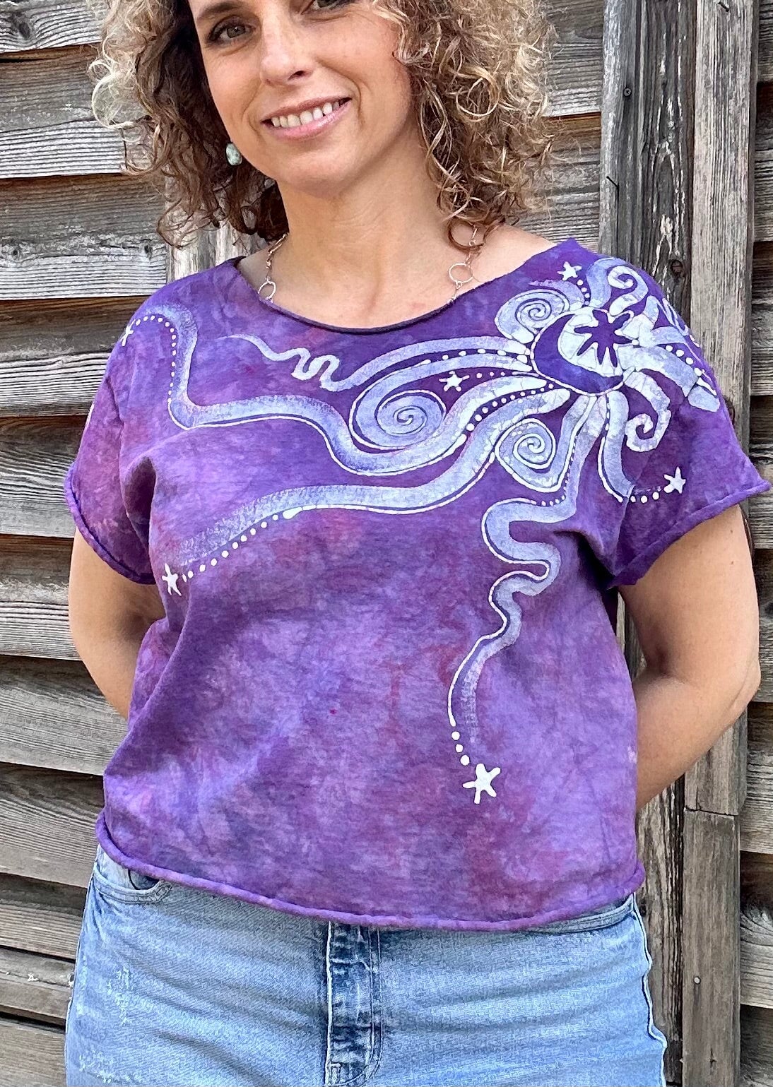 Pretty in Pink Moonbeams Cotton Crop Batik Tee Shirts & Tops Batikwalla by Victoria