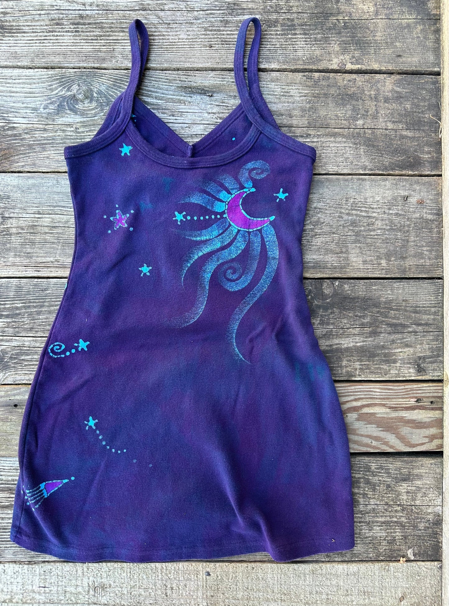 Midnight Moonbeams Batik Long Tank Tunic Dress Tops batikwalla