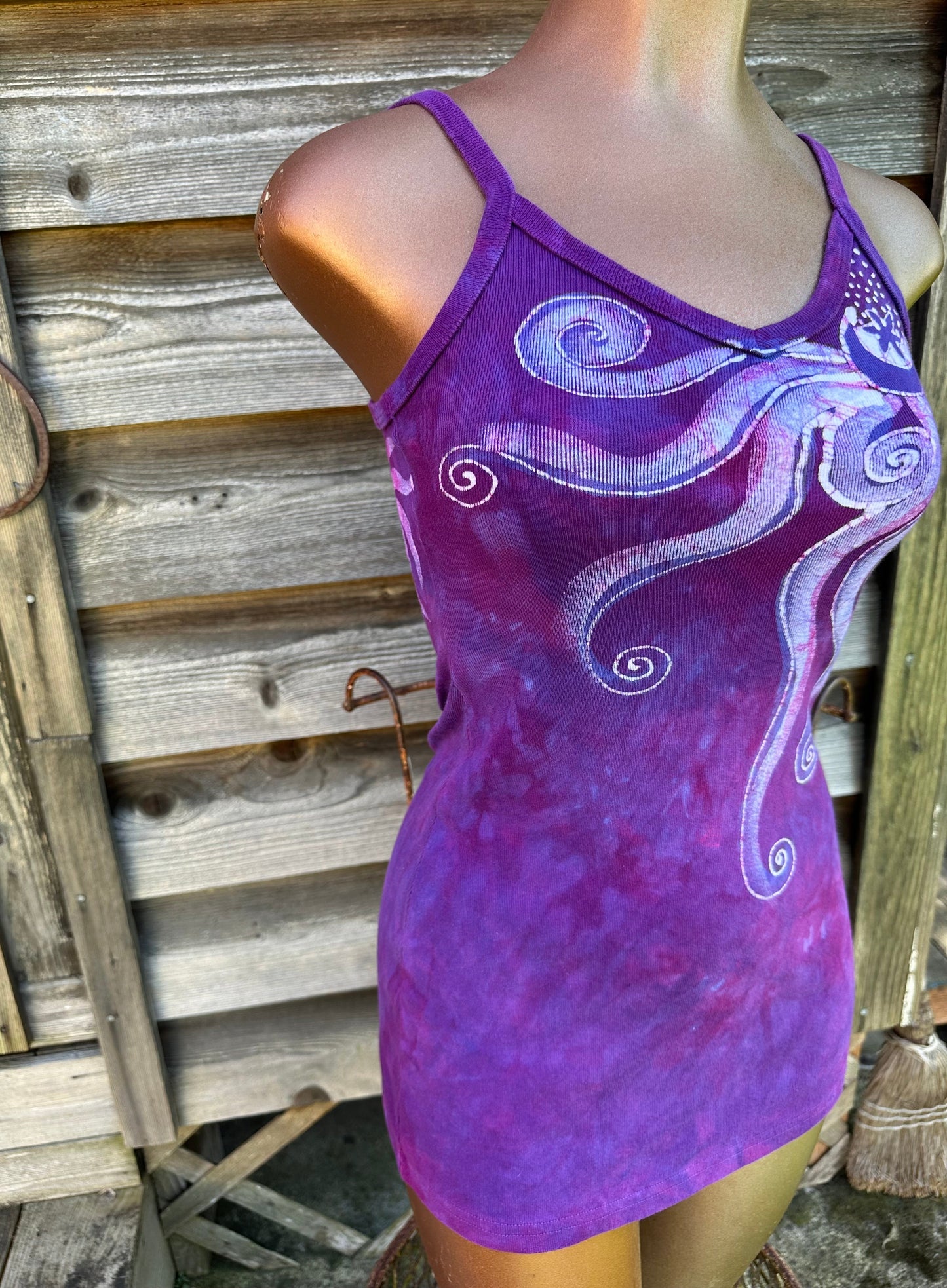 Magenta Moonbeams Batik Long Tank Tunic Dress Tops batikwalla