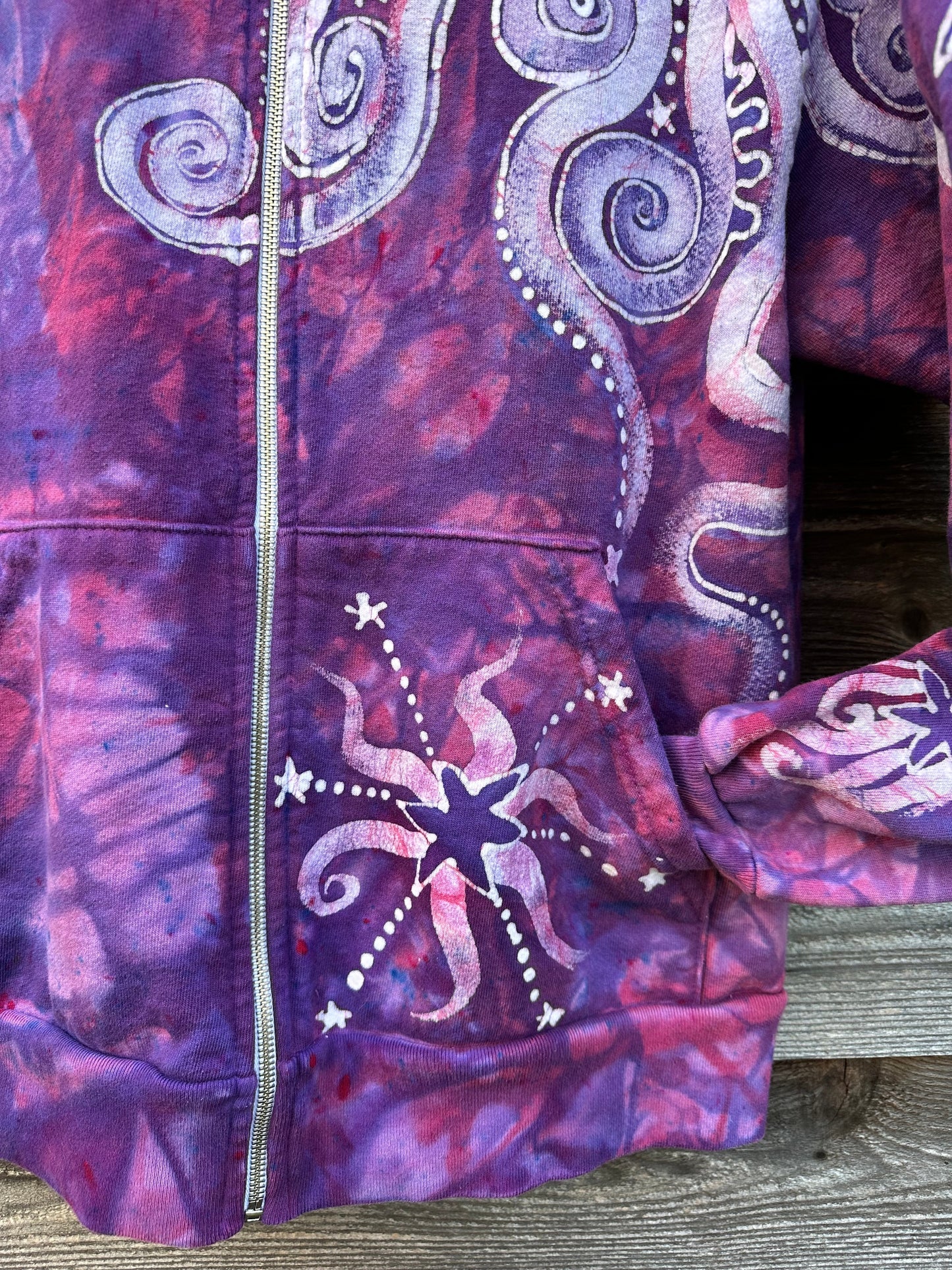 Brighten Up Pink Moonbeams Handcrafted Batik Zipper Hoodie - Unisex Size Small hoodie batikwalla