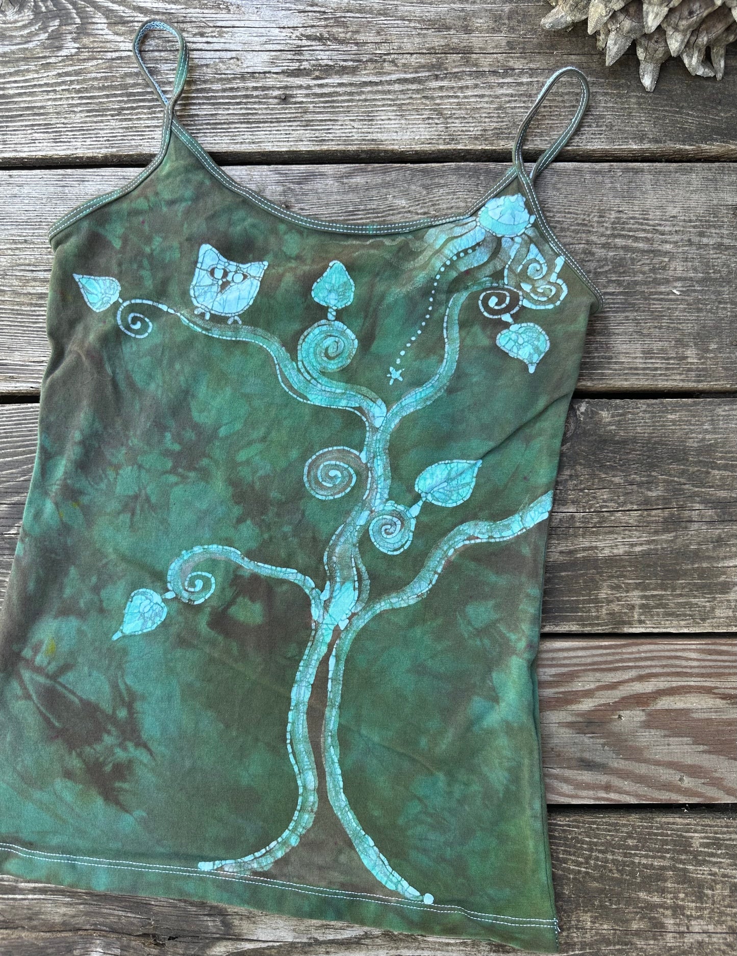 Owl In The Forest Hand Painted Batik Tank Top Tops batikwalla Large