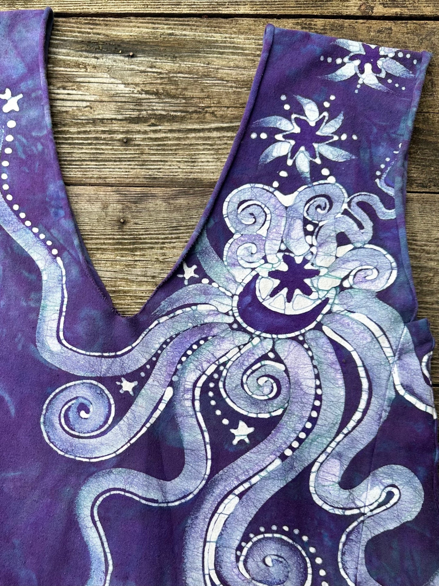 Purple and Teal Organic Cotton Batik Dress - size Large Batik Dresses Batikwalla