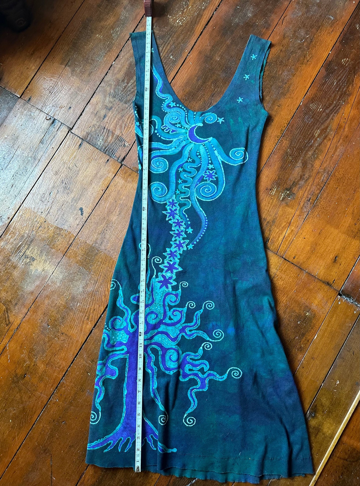 Magnificent Teal Tree Handmade Batik Dress - Size M Batik Dresses Batikwalla