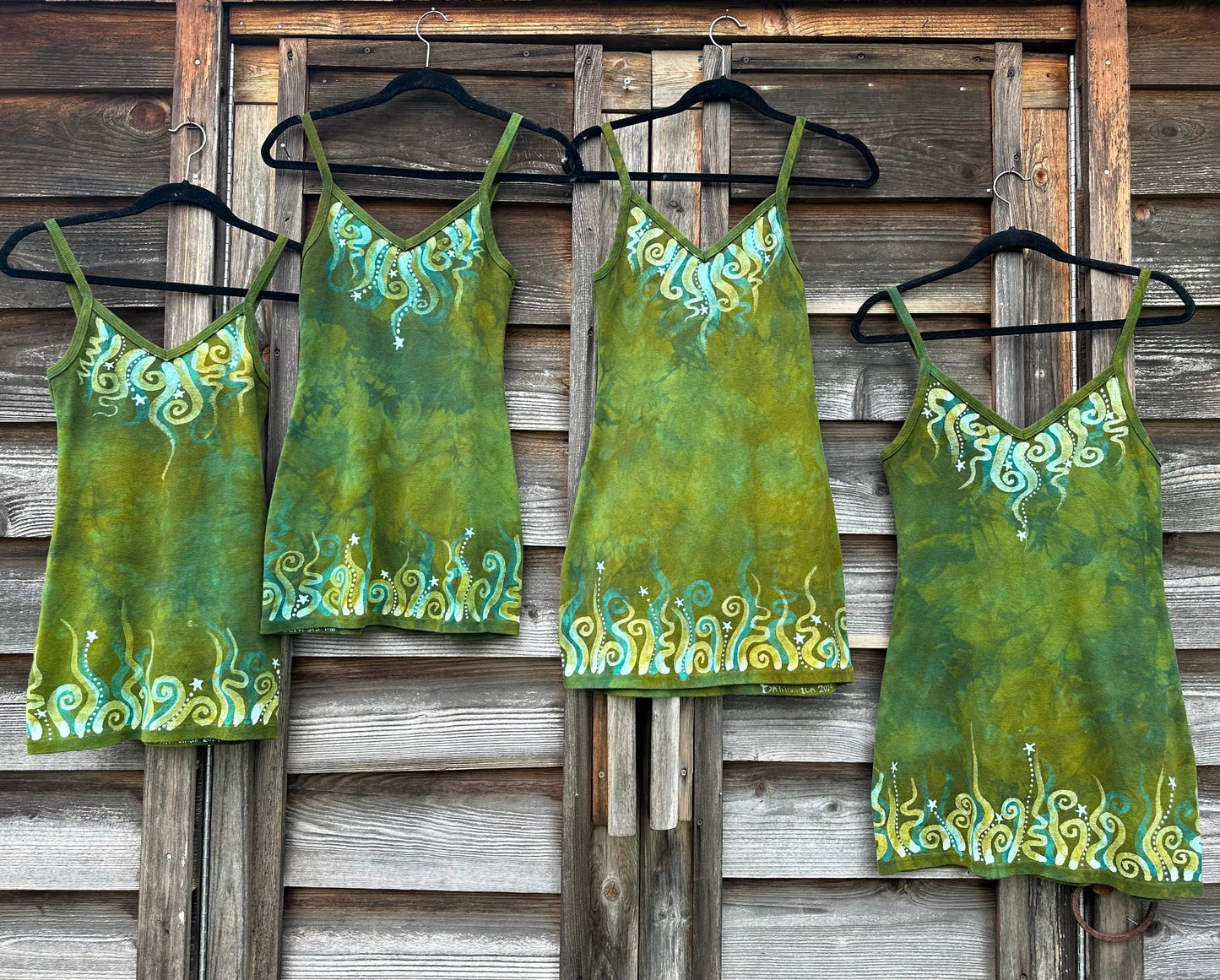 Green Meadow Dancer Batik Long Tank Tunic Dress Tops batikwalla XL